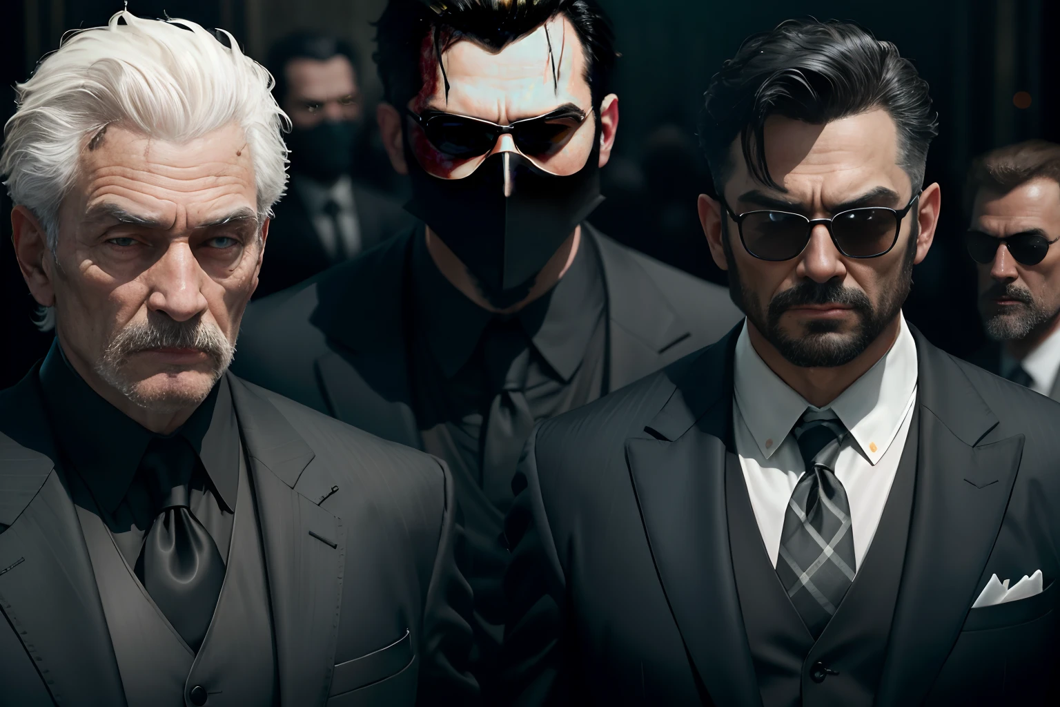 wearing black suits,The fierce uncle in the bust photo has a live-action version of the scar on his face
