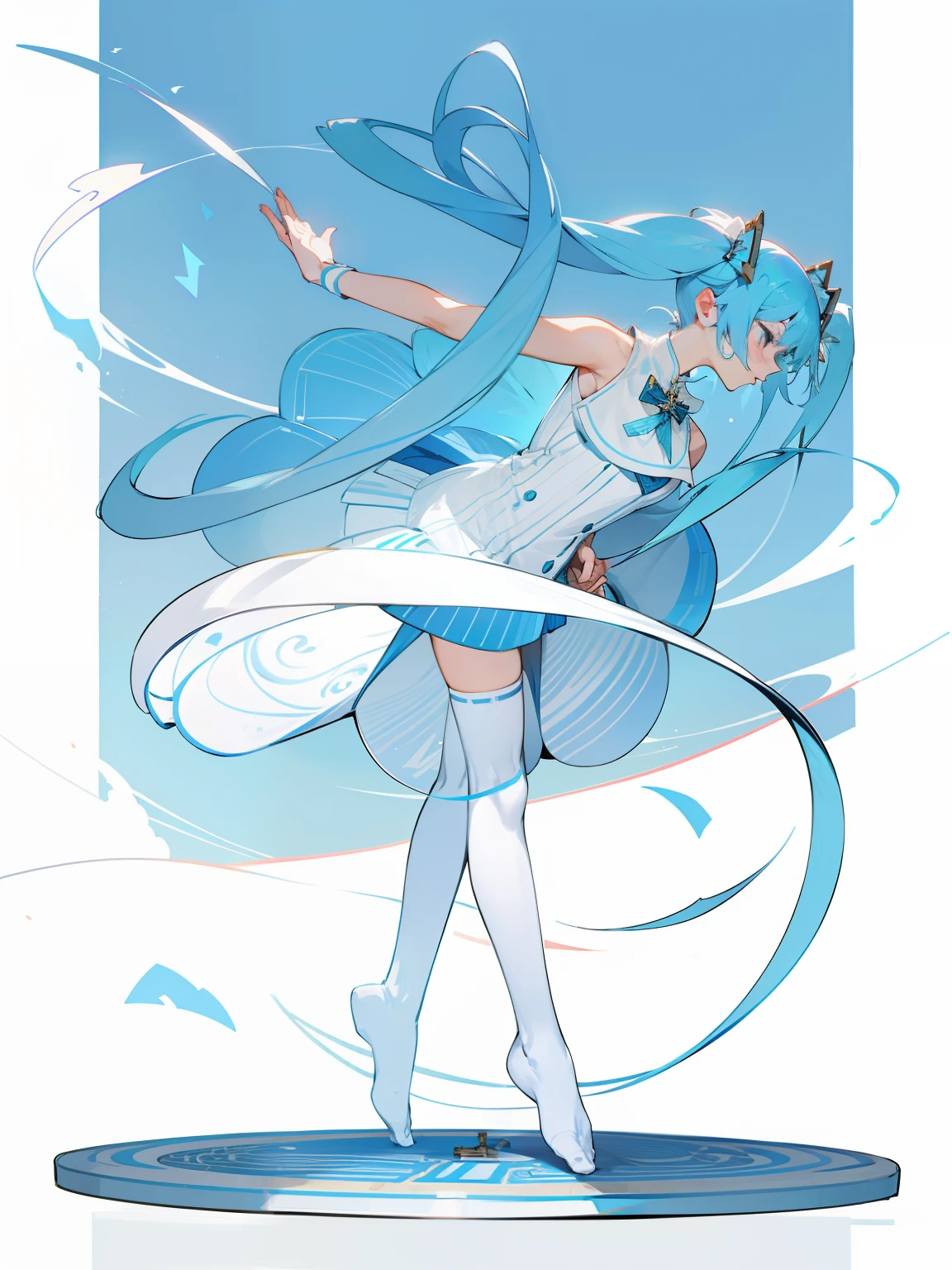 chica araffe con cabello azul y un vestido blanco y un vestido blanco, Arte digital en Pixiv, Guweiz, vocaloid, Guweiz on pixiv artstation, cian blanco, estilo pixiv, pixiv, artwork in the style of Guweiz, Guweiz on artstation pixiv, Hatsune Miku, girl, flowing dress, nsfw