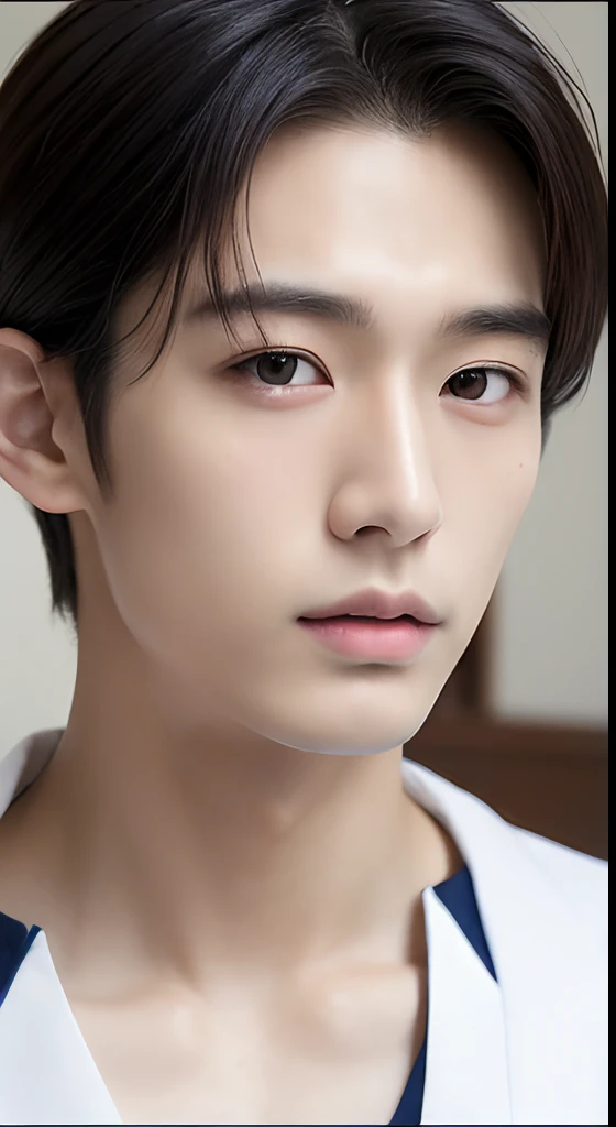 top-quality, masterpiece, 超A high resolution, (realisitic: 1.4), The skin, Black eyes, A detailed face,((1 Japan Male 20 Years Old Handsome))、((1 Japan Looks like a female idol))、Care worker、Inside the nursing home
