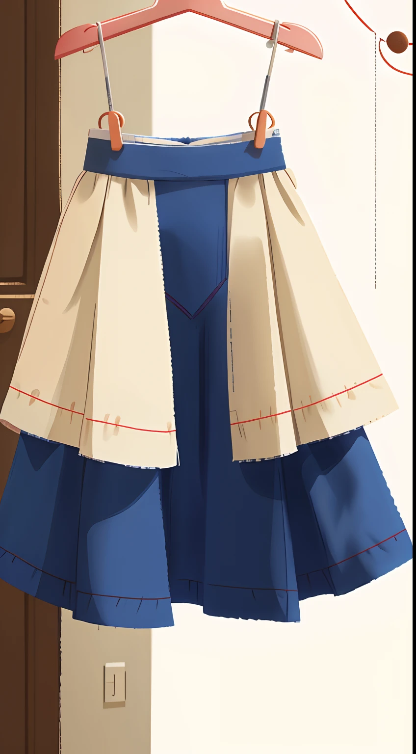 skirt is hung on the hanger, perfect quality, clear focus (clutter - home: 0.8), (masterpiece: 1.2) (realistic: 1.2) (bokeh) (best quality) (detailed skin: 1.3) (complex details) (8K) (sharp focus), clean background, white background, long view composition, 85MM SHOT