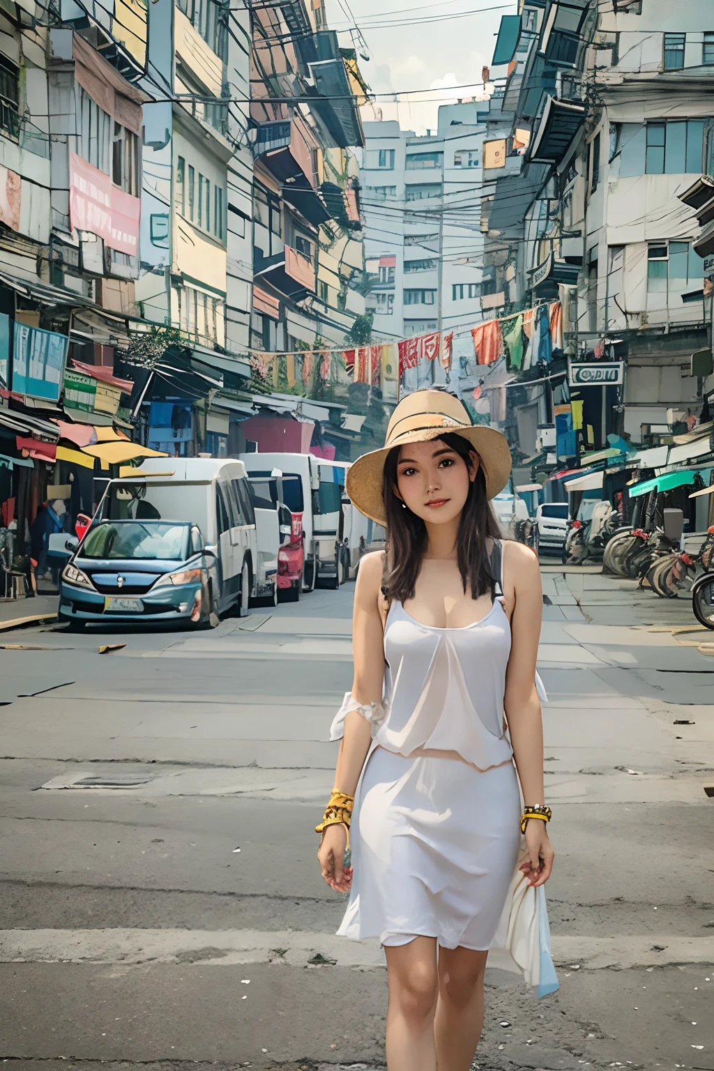 a girl well dress in yangon city road