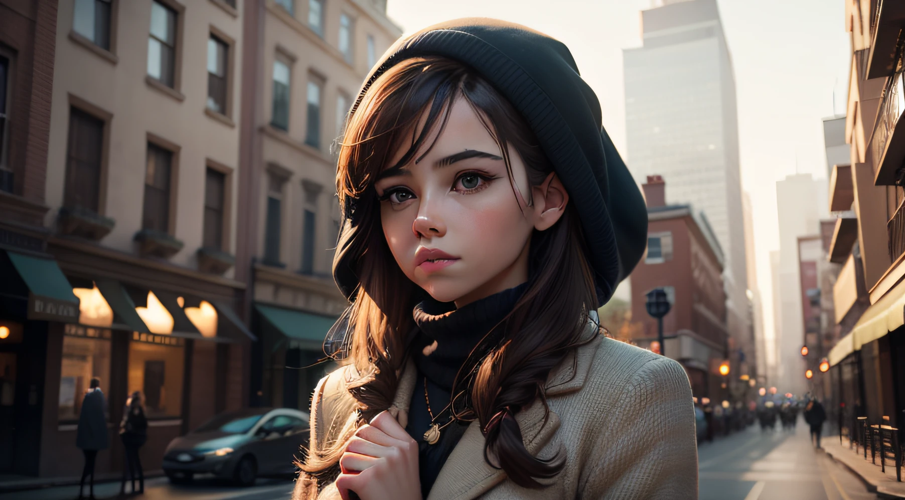 well dressed young woman in cozy neighborhood of busy city staring at inspirational quote ultra realistic in 8k
