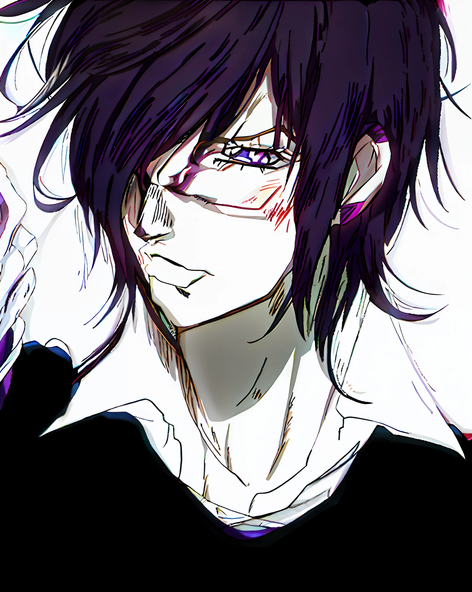 "style of anime，inspirado em Okumura Masanobu、Tohisa Okumura and Sebastian Michaelis are handsome Japanese demon boys with black hair and black eyes。with vivid purple eyes，A male anime character belonging to the anime vampire character Hajim Yatat。"