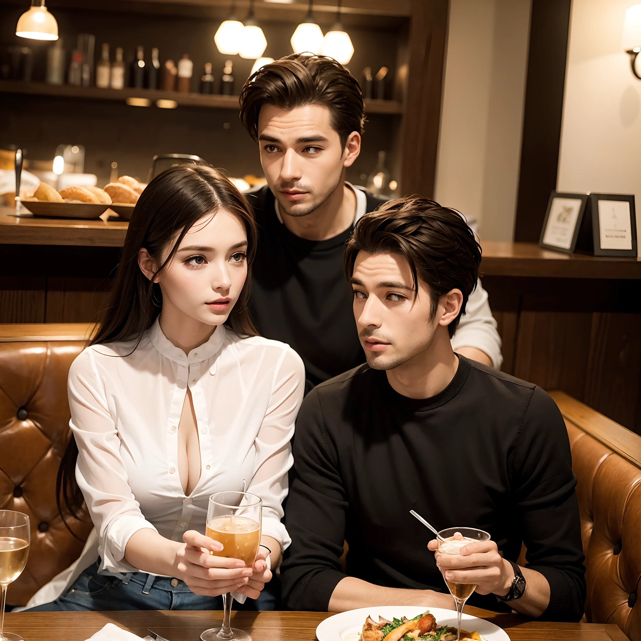 Woman and man in fashionable restaurant in Spain