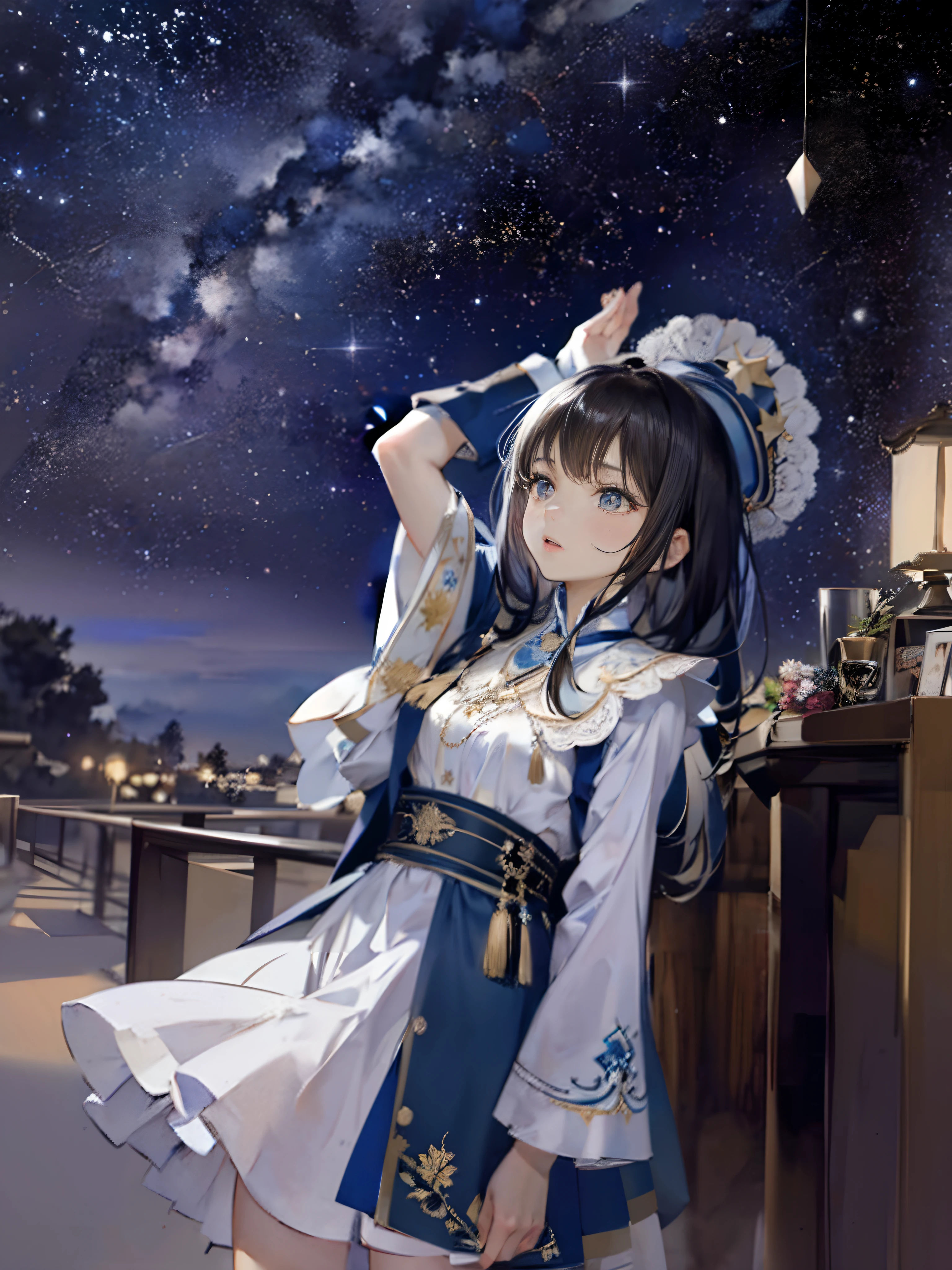 one girl looking up at the starry sky