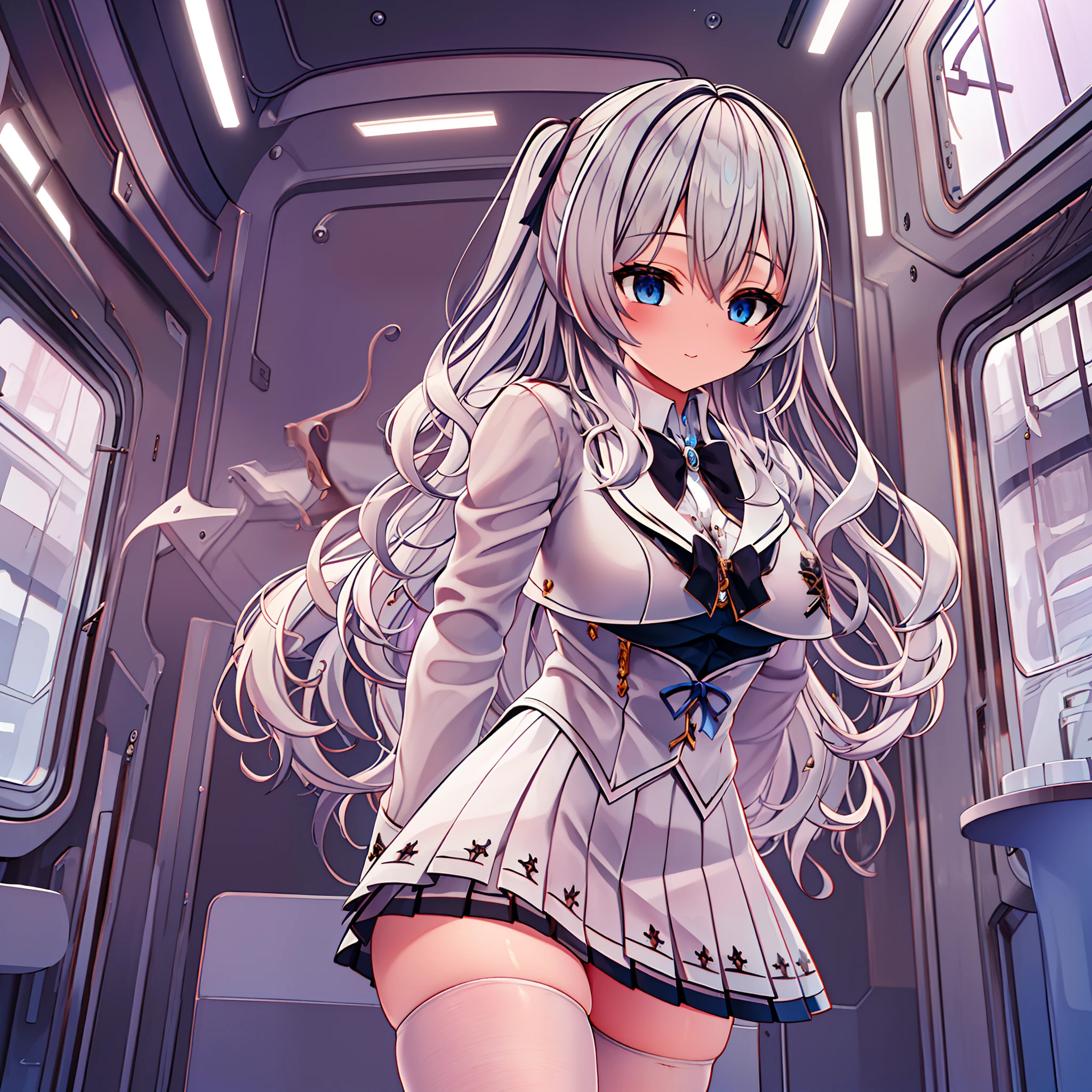 ((Best quality)), ((Masterpiece)), ((Ultra-detailed)), (illustration), (Detailed light), (An extremely delicate and beautiful), Dramatic perspective,A charming young girl,sorceress woman,(Lucifer uniform),Cute face,(Sexy figure)