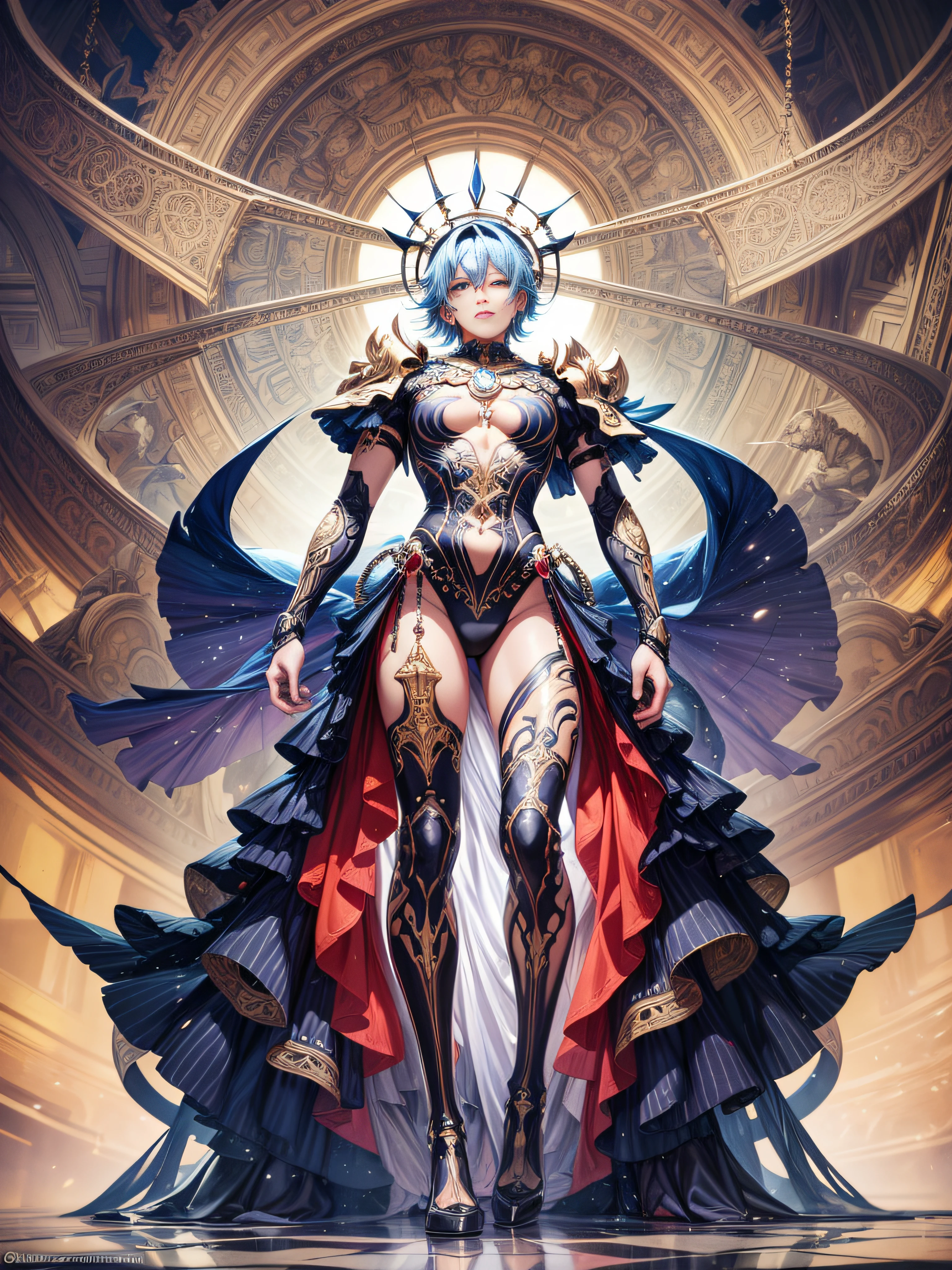 ( An ( [ Alphonse Mucha's | Anders zorn's ] ) [ stunning | astonishing | exquisite ] [ masterpiece | artwork ] ) with the ( full body ) portrait of an ( [ ominous | gloomy ] but ( handsome ) ) biomechanical ( African character ) posing on top of a pedestal , [ afrofuturism | afropunk ] illustration in ccdsf artstyle with ( dynamic ( symmetry ) ) , clear and readable tangents full of negative space , perfect ( symmetrical ) well-proportioned anatomy
 , ((masterpiece)), ((highly intricate details)),beautiful, high quality, highres, absurdres, light difussion, intricate details, complex details, ((anime)), (anime:1.5) , (perfect face:1.3), extreme detailed eyes, colorful, highest detailed, vibrant colors, high contrast, (8K UHD:1.2), (photorealistic:1.2),(masterpiece:1.4), (best quality:1.4),extremely detailed wallpaper, highly detailed illustrations, ((1 Boy:1.5)), (best lighting) , (super-complex details) , 4K unified, (super-detailed CG: 1.2)