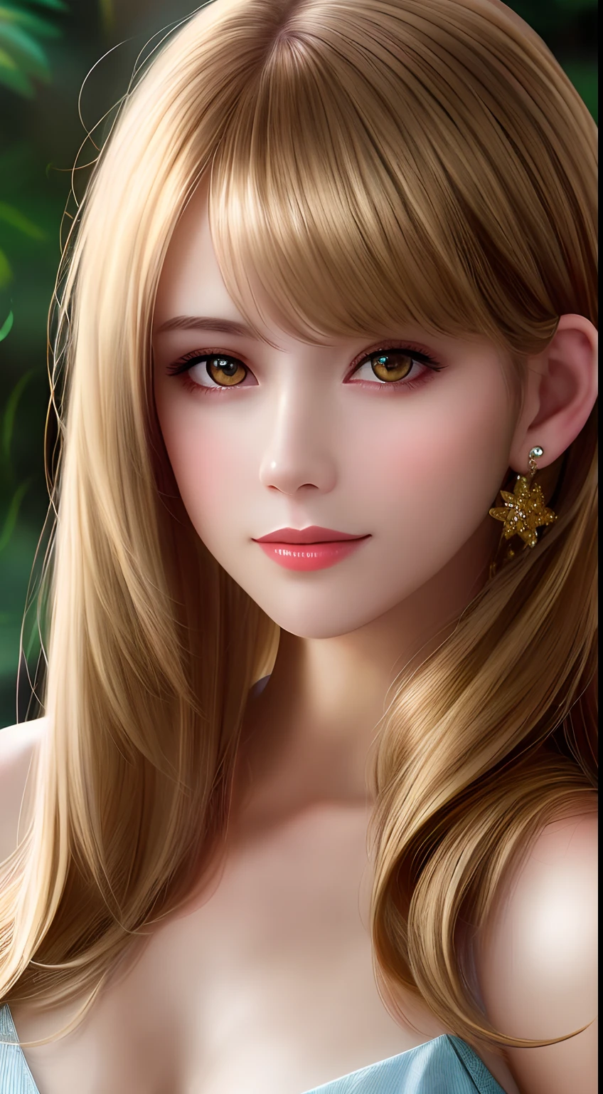 best quality, masterpiece, high resolution, 1 girl, Pretty face, upper body, tyndall effect, photo realistic, dark studio, border light, two tone light, (skin with gradation) high detail: 1.2), 8k uhd, dslr , soft light, high quality, volumetric light, candid, Photo, high resolution, 4k, 8k, Bokeh, medium bust, (hair color: gold:1)