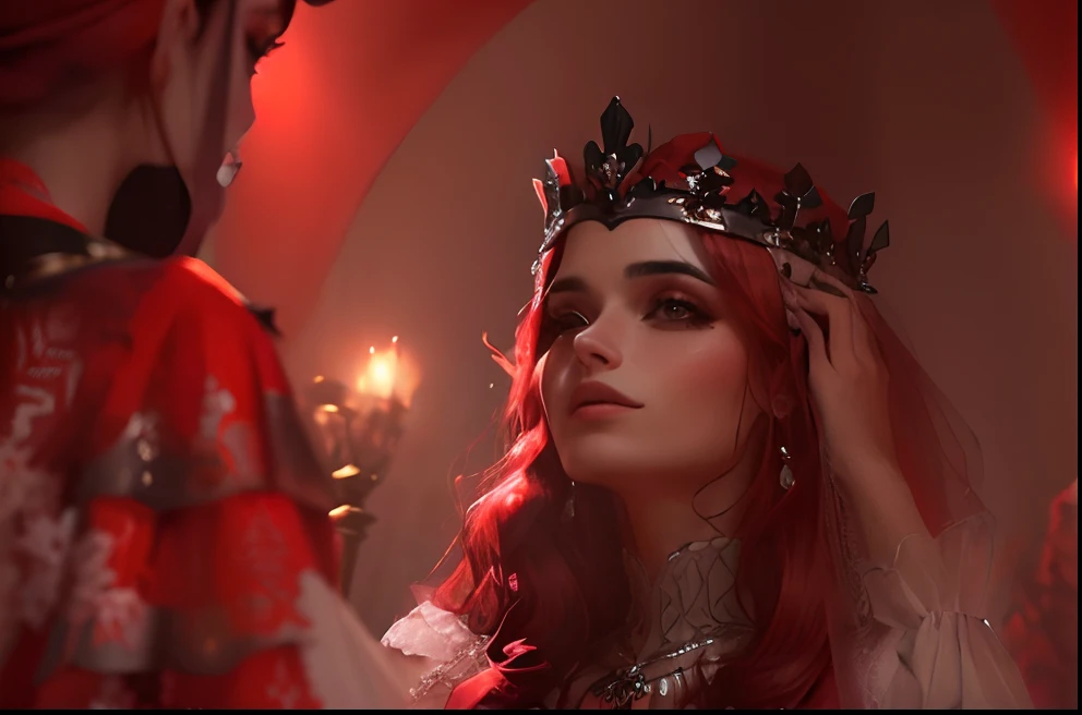 Araffe vestido com uma roupa vermelha e dourada e uma coroa, Grego Ameera al Taweel, usando uma coroa, usando coroa, usando uma coroa e capa, Espinhos, rainha bonita, usando uma coroa dourada, princesa medieval, diadem on the head, vestido como uma rainha, usando coroa dourada, com uma coroa, usando uma coroa e terno