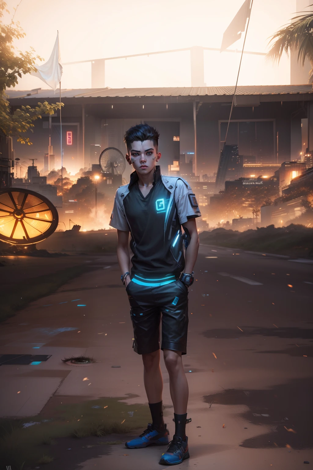 Change background cyberpunk boy realistic face, ultra realastic