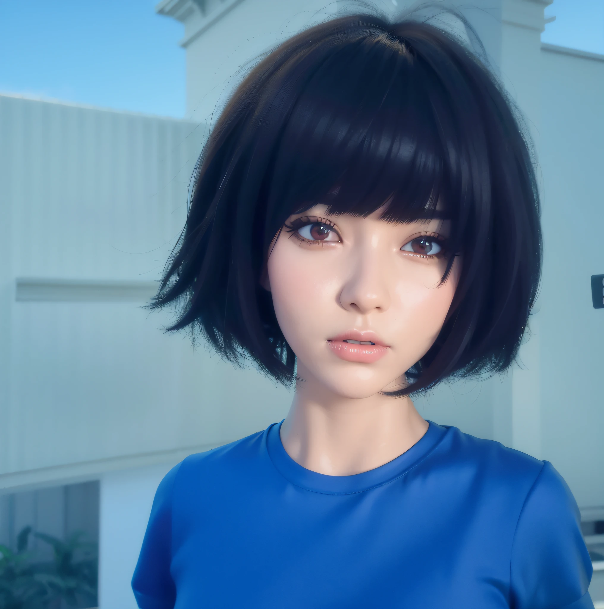 Arad image of a woman in a white shirt and black hair,Bust photo,Realistic anime 3 D style, anime realism style, semirealistic anime style, realistic anime artstyle, Guviz-style artwork, Photorealistic anime, Anime girl in real life, Realistic anime art style, hyper realistic anime, realistic anime style at pixiv, 3 d anime realistic
