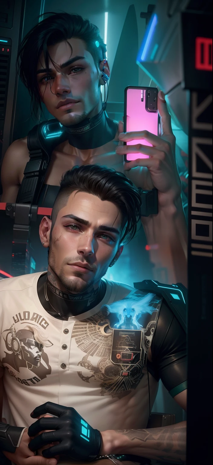 Cyberpunk handsome boy ultra realistic with dog