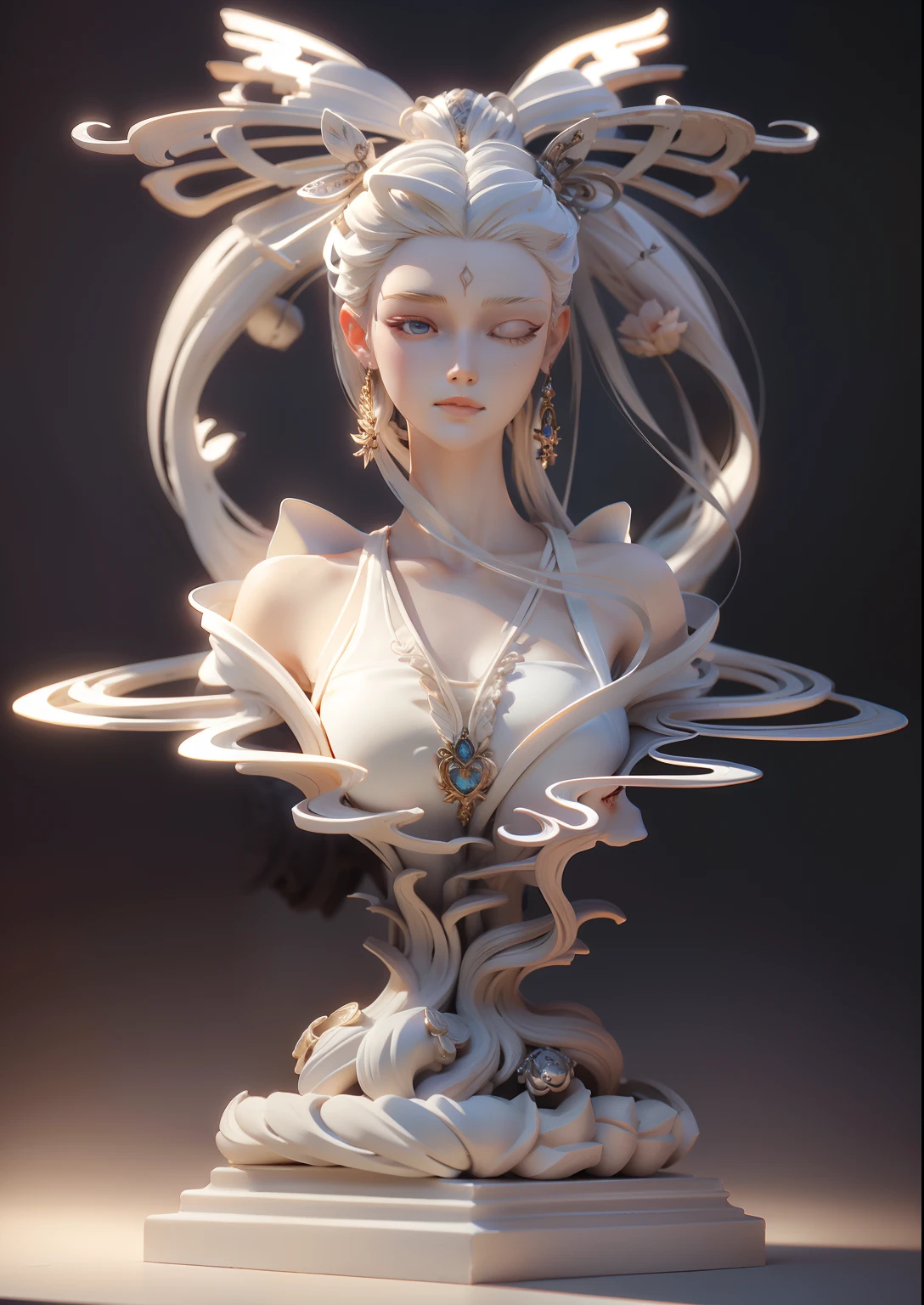 Sculptural model design，Head sculpture，femele，steins，dead tree，flowy，Beautiful，Ancient hairstyles，（）The background is white）