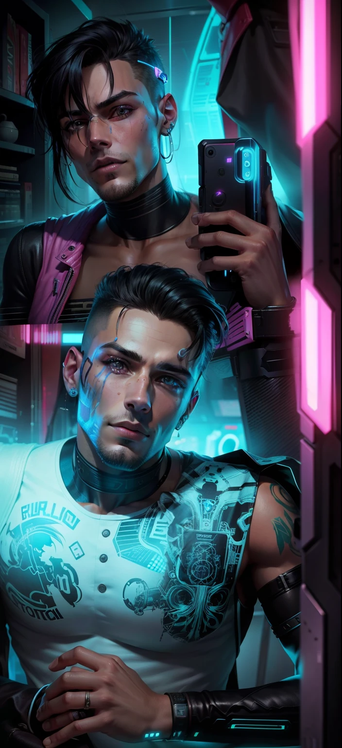 Cyberpunk handsome boy ultra realistic with dog