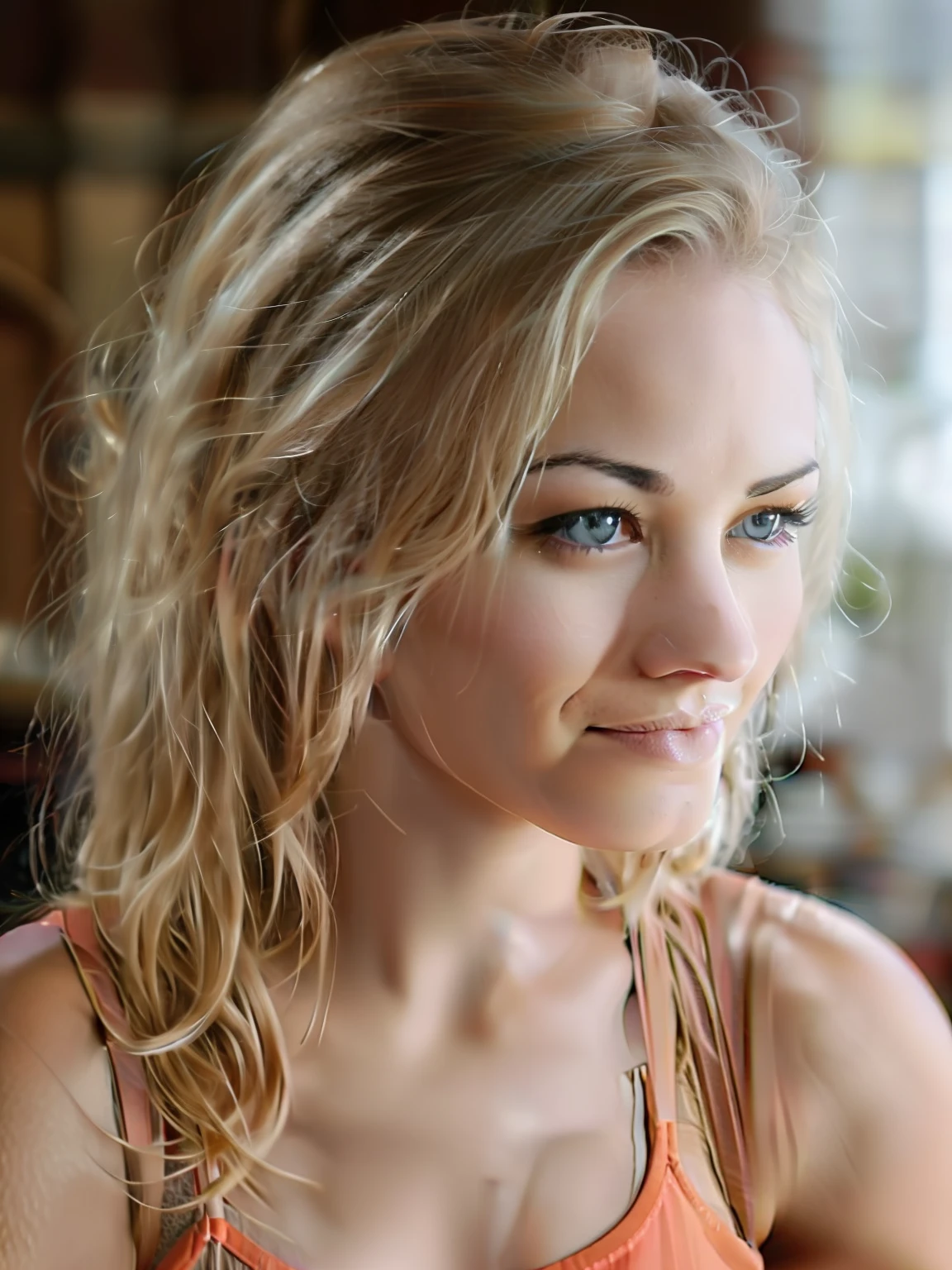 ((realism)), extremely high quality RAW photograph, detailed background, intricate, Exquisite details and textures, highly detailed, Photo of (Yvonne Strahovski) wearing a tank top, sultry, Looking behind the camera, ultra detailed photograph, warm lighting, artstation, 4k, sharp focus, high resolution, detailed skin, detailed eyes, 8k uhd, dslr, low harsh lighting, high quality, film grain, Fujifilm XT3,