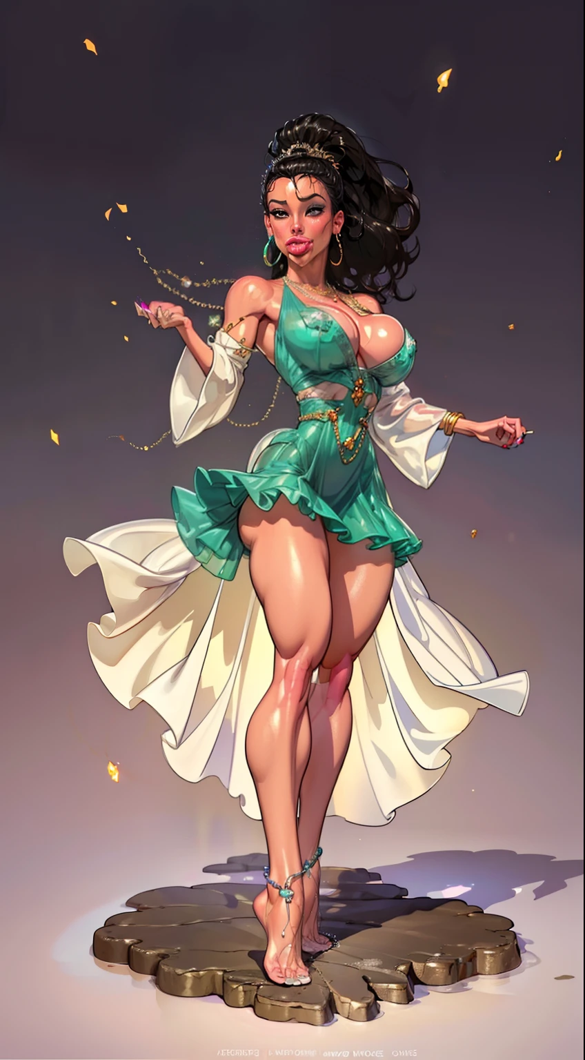 (RAW: 1.2), (Realistic: 1.4), (Clarity: 1.2), (A Woman), (((Height: 1.8))), (((Tongue nails), (Lip Nails), (Umbilical Nails), Gemstones Refract Dazzling Light))), (gigantic breasts: 1.2), (Areola: 2), (Abs: 0.7), (Buttocks: 1.4), (Healthy Skin, Thin Skin, Attractive Expression, Double Eyelids, Jelly Textured Lips, Glowing Lips, Cherry Small Mouth, Small Upturned Lips, Lip studs under the lips, moles under the eyes, (((detailed skin texture))), real pores, textured skin, (wearing gems, pearls, emeralds, amber,), (dynamic hair, high ponytail hairstyle, beaded hairpins, layered hair, wet hair, loose hair, wet skin texture), sweat dripping all over, shiny skin, glowing skin, radiant, eyes looking at the lens, high-quality details, cinematic lighting, ((backlit)), absurd, incredibly ridiculous, Huge file size, super detailed, high resolution, very detailed, best quality, masterpiece, illustration, very detailed, CG, unified, 8k wallpaper, amazing, fine details, masterpiece, face light, backlight, cinematic lighting, ((side to the camera)), ((from below)), ((high jumper's body proportions)), ((obesity: 0.0)), , (no socks)))), (no skirt))), ((no skirt)), (( No shoes))),((dynamic pose))),(half))),(Raise legs))))),(Legs apart)))),(Greek feet),(Elaborate nails),(Camel toes),((Correct anatomy)),((Correct dissection))),((Correct fingers, four fingers and thumbs))),(Wearing transparent plastic texture front slit dress white openwork bow design)))),((Gemstones, diamonds, pendants, necklaces, waist chains, Stud earrings, earrings, bracelets, anklets)),(((The sword flies, the robe flutters with the wind)))),((The world of ethereal nothingness)))),(((The skin is inlaid with gems))),(((Ink landscape paintings painted on clothes))),(((Body floating in the air, feet in the air, flying))),
