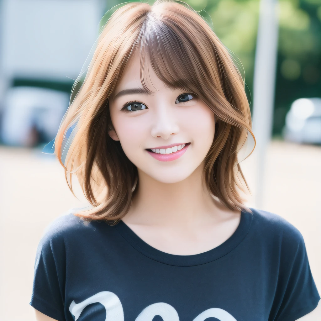 in beach, shoulder length hair, Wearing a printed T-shirt, a japanese girl, Portrait of an idol, Cute Japan actress, beautiful japanese female, Young adorable Japan face, Beautiful young Japan woman