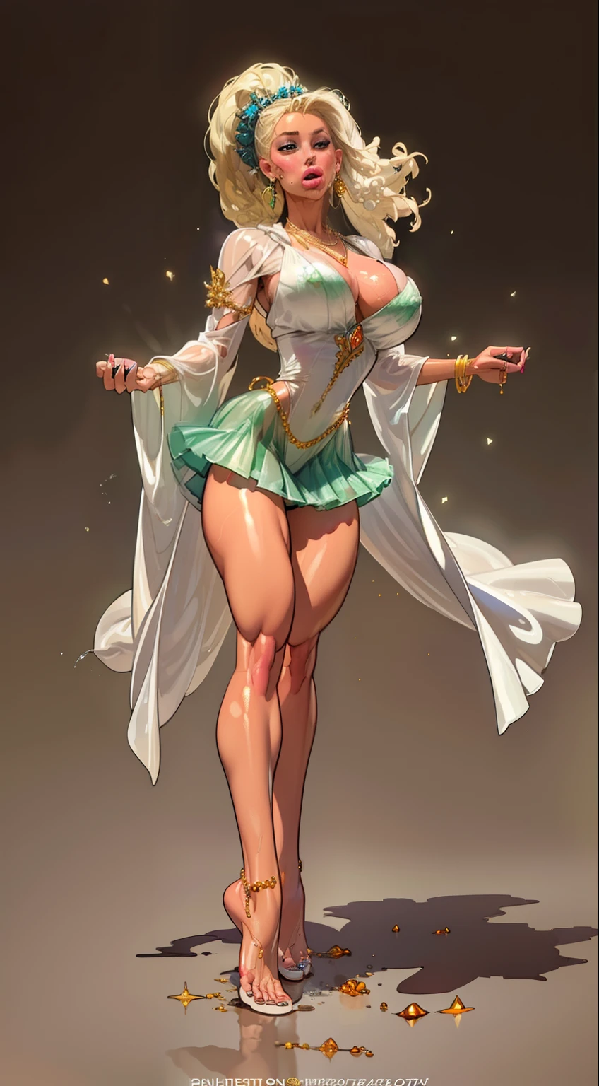 (RAW: 1.2), (Realistic: 1.4), (Clarity: 1.2), (A Woman), (((Height: 1.8))), (((Tongue nails), (Lip Nails), (Umbilical Nails), Gemstones Refract Dazzling Light))), (gigantic breasts: 1.2), (Areola: 2), (Abs: 0.7), (Buttocks: 1.4), (Healthy Skin, Thin Skin, Attractive Expression, Double Eyelids, Jelly Textured Lips, Glowing Lips, Cherry Small Mouth, Small Upturned Lips, Lip studs under the lips, moles under the eyes, (((detailed skin texture))), real pores, textured skin, (wearing gems, pearls, emeralds, amber,), (dynamic hair, high ponytail hairstyle, beaded hairpins, layered hair, wet hair, loose hair, wet skin texture), sweat dripping all over, shiny skin, glowing skin, radiant, eyes looking at the lens, high-quality details, cinematic lighting, ((backlit)), absurd, incredibly ridiculous, Huge file size, super detailed, high resolution, very detailed, best quality, masterpiece, illustration, very detailed, CG, unified, 8k wallpaper, amazing, fine details, masterpiece, face light, backlight, cinematic lighting, ((side to the camera)), ((from below)), ((high jumper's body proportions)), ((obesity: 0.0)), , (no socks)))), (no skirt))), ((no skirt)), (( No shoes))),((dynamic pose))),(half))),(Raise legs))))),(Legs apart)))),(Greek feet),(Elaborate nails),(Camel toes),((Correct anatomy)),((Correct dissection))),((Correct fingers, four fingers and thumbs))),(Wearing transparent plastic texture front slit dress white openwork bow design)))),((Gemstones, diamonds, pendants, necklaces, waist chains, Stud earrings, earrings, bracelets, anklets)),(((The sword flies, the robe flutters with the wind)))),((The world of ethereal nothingness)))),(((The skin is inlaid with gems))),(((Ink landscape paintings painted on clothes))),(((Body floating in the air, feet in the air, flying))),