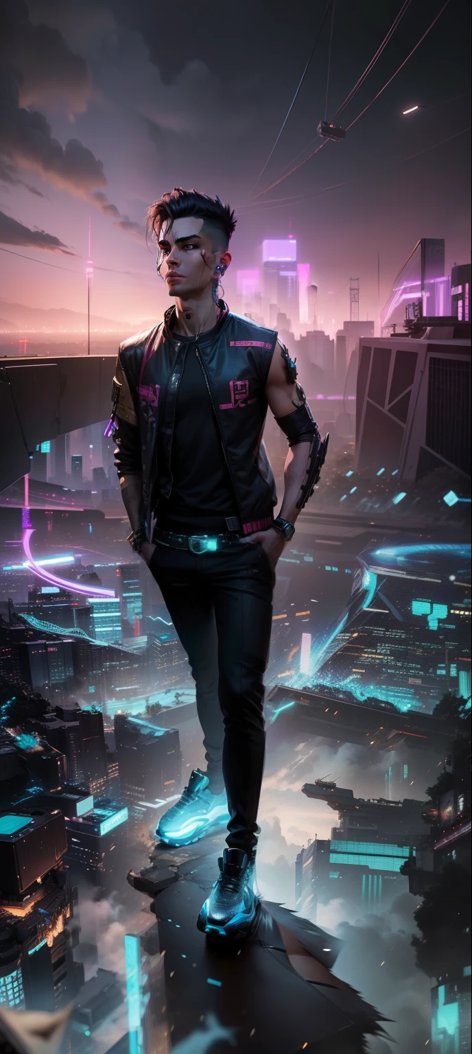 Background change,Cyberpunk handsome boy with panther, face realistic,8k