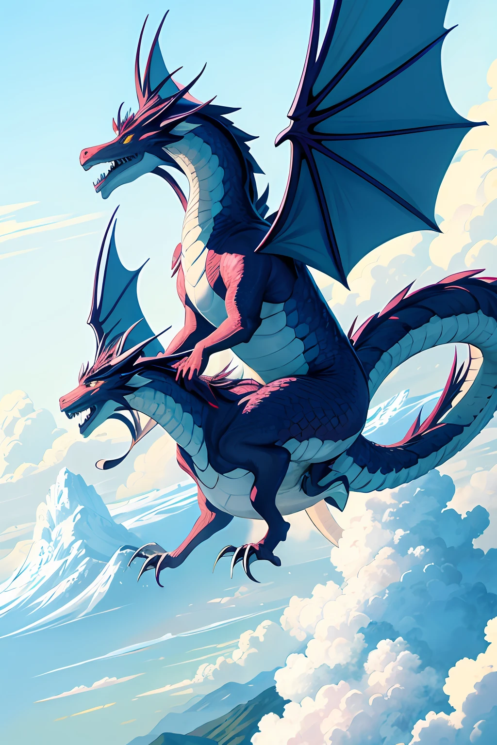 A mythical dragon soaring in the sky