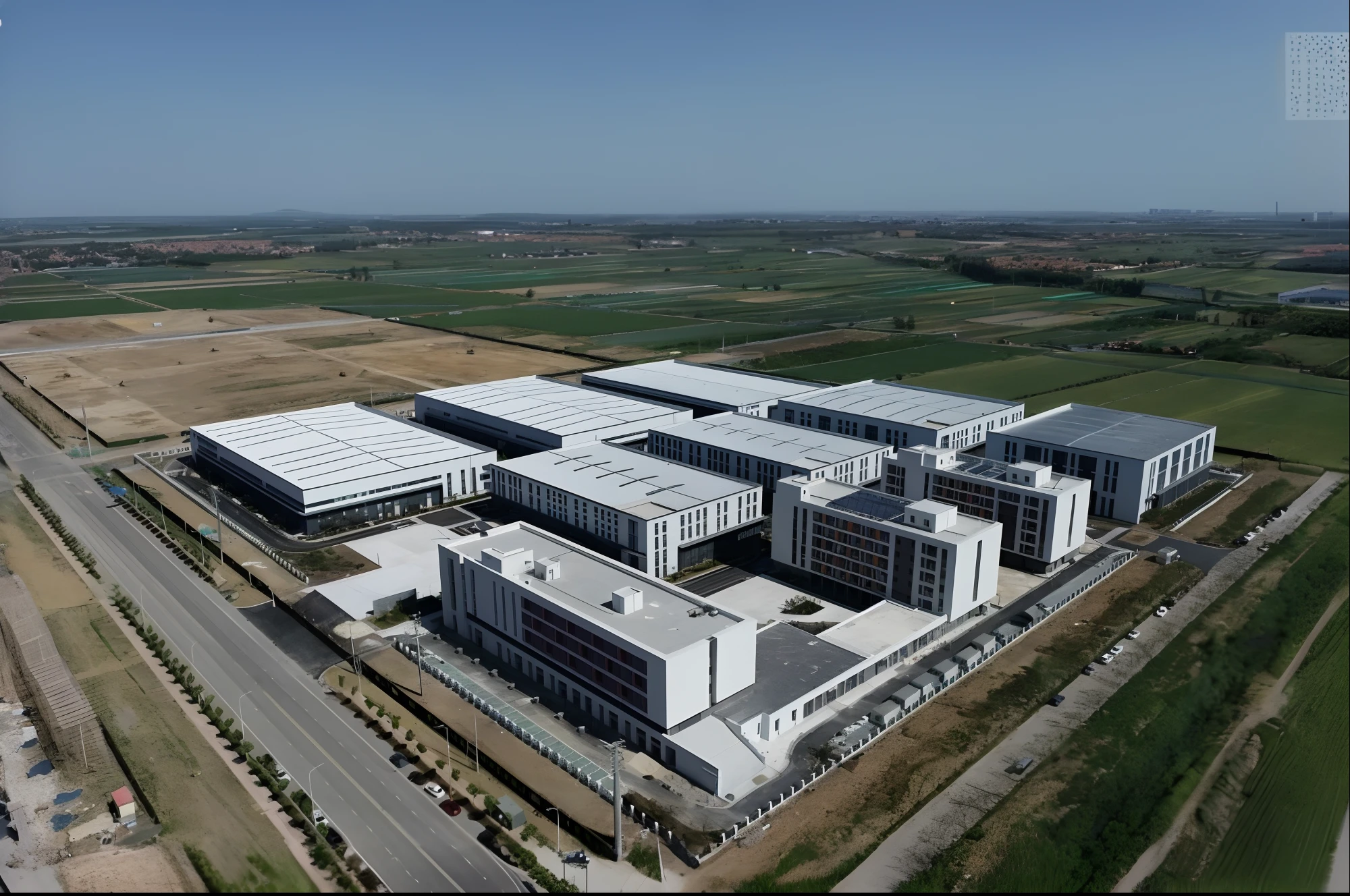 View of large building with lots of windows, nanquan,huge factories, high-quality picture, medical research facility, introduction factory photo, jinyiwei, aerial shot, Xianxia, wide aerial shot, hua cheng, ariel view, Aerial view, wei wang, upper view, gm, outlines, Li Zixin, jin shan, Factory model,Technologie