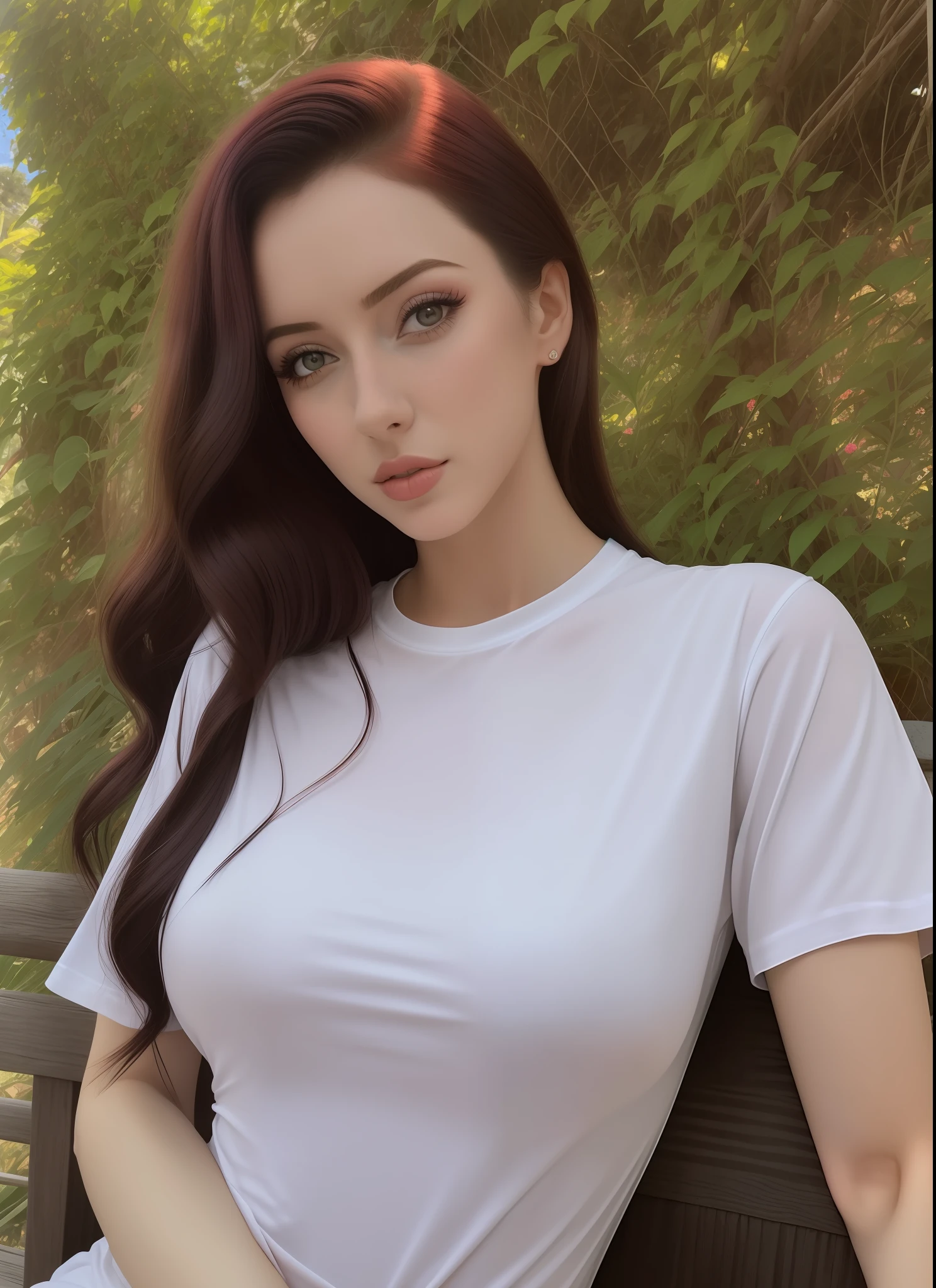 mulher linda arafed sentada em um banco, Anna Nikonova aka Newmilky, angelawhite, vestido com uma camiseta branca, 23 anos, namorada russa, camisa apertada, 2 Modelo feminina de 4 anos, vestido com camisa branca, Garota sexy, Taran Dasha