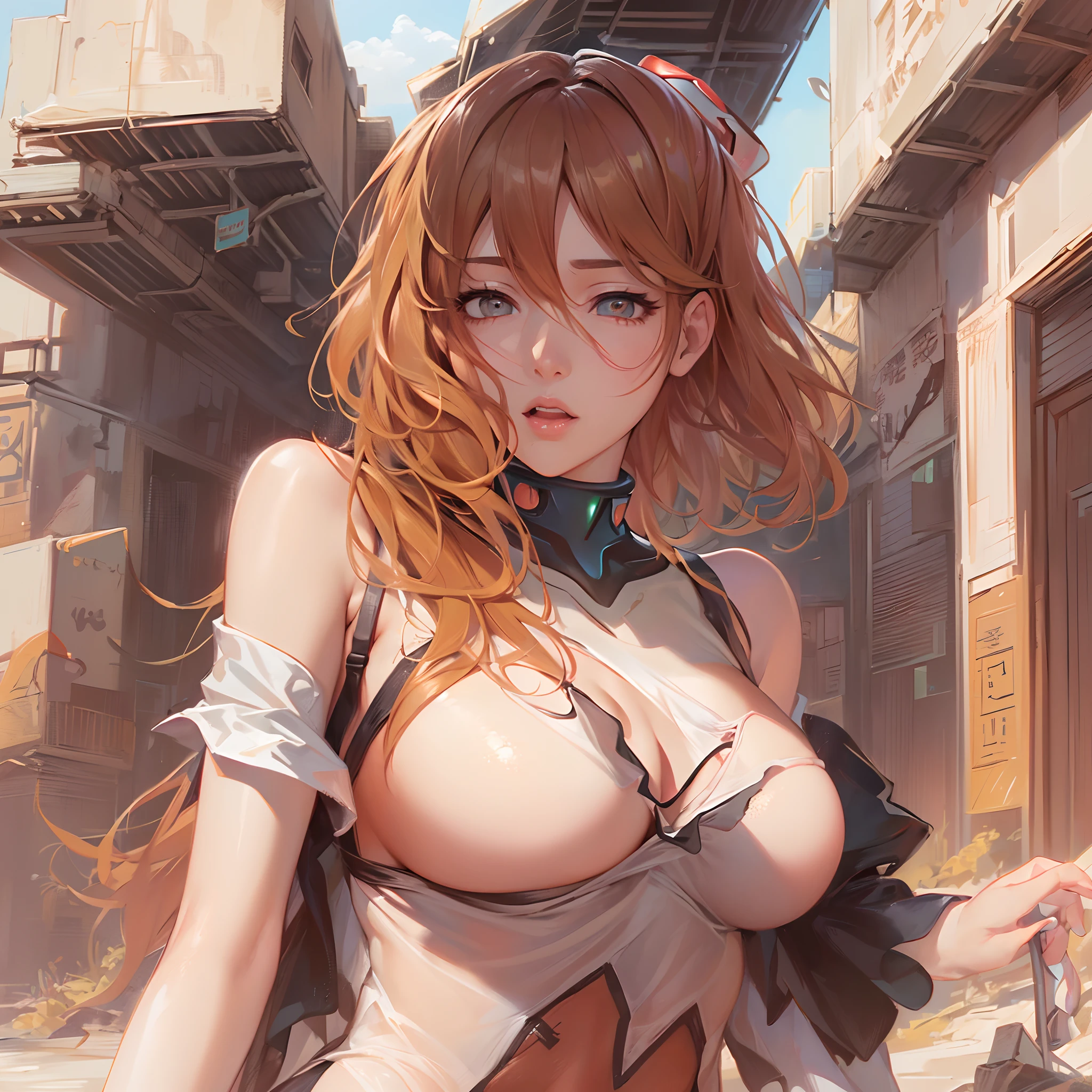 Asuka Langley Shikinamy, ((evangelion)), en tela transparente(((DeepVnecklineslipdress))), 1 girl, (pechos grandes:1.27), Enorme areola ,(((deslizamiento de areola))),((areolas hinchadas)),((Sideboob)),(((cuello))), Chica Yorha, beautiful woman, Mujer preciosa, hermosa joven, 2b nier automata, ((Unidad Yorha no 2 tipo B)) Chica con pelo largo, Redhair, Cara joven adorable, female idol portrait, Peinado desordenado, ((Walking through a desert city)), ulzzang, ulzzang-6500-v1.1, pureerosface_v1, maquillaje coreano popular, maquillaje popular de Corea del Sur, con el pelo largo, (8k, Foto RAW, La mejor calidad, Obra maestra: 1.45), (NSFW:1.35)