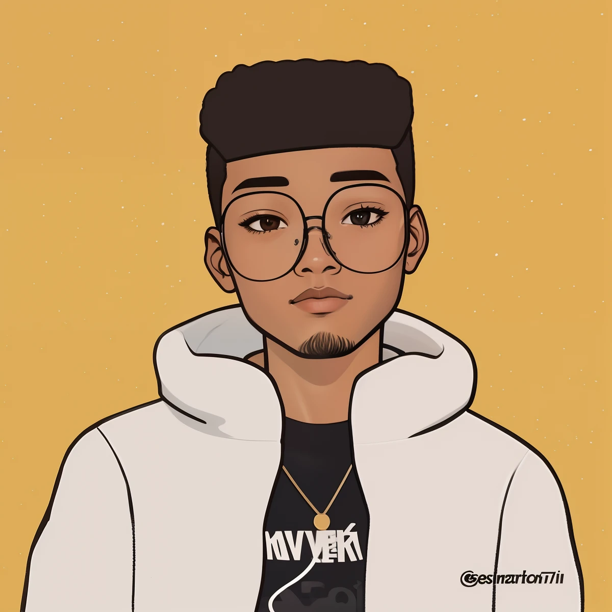 Cartoon of a man with glasses and a white jacket, Retrato Lofi, solo portrait 🎨🖌️, estilo de arte dos desenhos animados, arte dos desenhos animados, No estilo de Tyler Mitchell, estilo de desenho animado simples, in cartoon style, arte limpa, retrato de personagem de mim, Cartoon style illustration, retrato dos desenhos animados, Elogio Artstyle, fanart oficial, retrato de alta qualidade, retrato estilizado