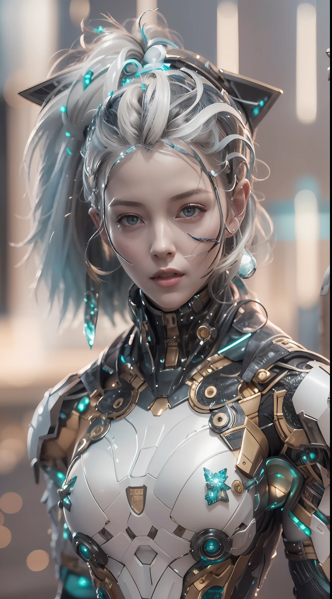 ((best qualtiy)), ((tmasterpiece)), (the detail:1.4), 3D, A beautiful cyberpunk female image,hdr（HighDynamicRange）,Blonde 1.3，Ray traching,NVIDIA RTX,Hyper-Resolution,Unreal 5,Subsurface scattering、PBR Texture、post-proces、Anisotropy Filtering、depth of fields、maximum definition and sharpness、Many-Layer Textures、Albedo e mapas Speculares、Surface coloring、Accurate simulation of light-material interactions、perfectly proportions、rendering by octane、Two-colored light、largeaperture、Low ISO、White balance、the rule of thirds、16k Raw、