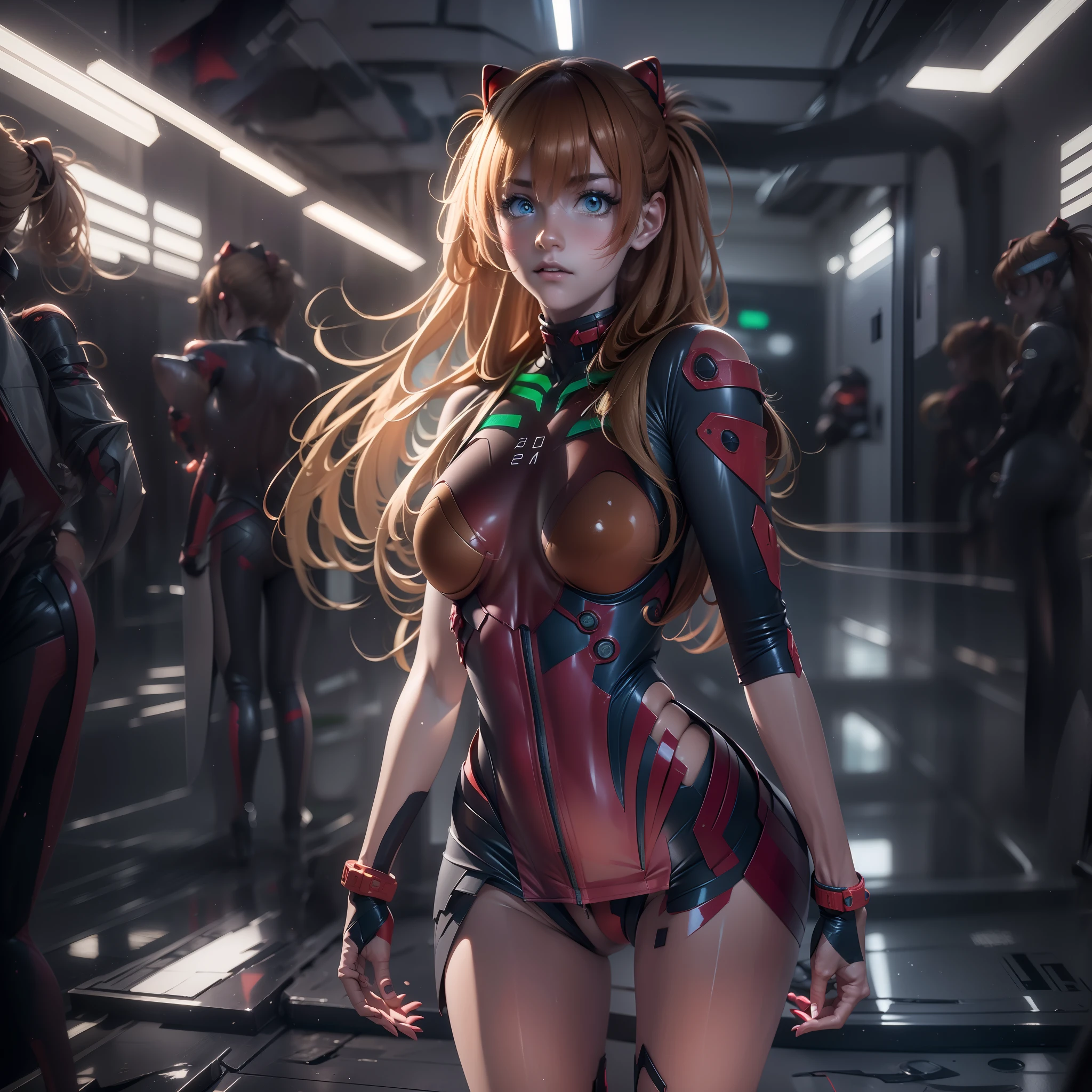 ((hiperrealista)), ((cinematic scene)), Asuka Langley Shikinami, agarrando sus pechos, In a futuristic city at noon, Llevar un traje transparente, trasero perfecto, ((vista del trasero)), ((vista desde un lado, vista desde abajo)), ((pechos desnudos)) (Sideboob)), ((desnudo)), ((ropa transparente)), Hermosos pezones rosados, Cara perfecta, Colored hair, black clothes looking at camera, hacker woman showing young, young, big breasts, protruding, sexual, seduction, buttocks sticking, crotch spread, fibre optic cables, Logotipos corporativos, HDR (High Dymanic Range), Trazado de rayos, NVIDIA RTX, Super resolution, Motor Unreal 5, Subsoil Scatter, Texturas PBR, Procesamiento posterior, Anisotropic filtering, profundidad de campo, Alta nitidez y nitidez, Texturas multicapa, Mapeo de albedo y especular, Sombreado de superficies, Precise simulation of light-material interactions, proporciones perfectas, Renderizado de octanaje, duotone lighting, ISO bajo, balance de blancos, Regla de los tercios, amplia apertura, 8K RAW, High Efficiency Sub-Pixel, sub-pixel convolution, glow particles