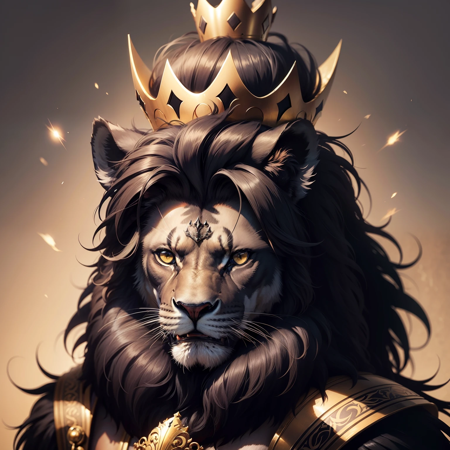 Black lion with crown on head