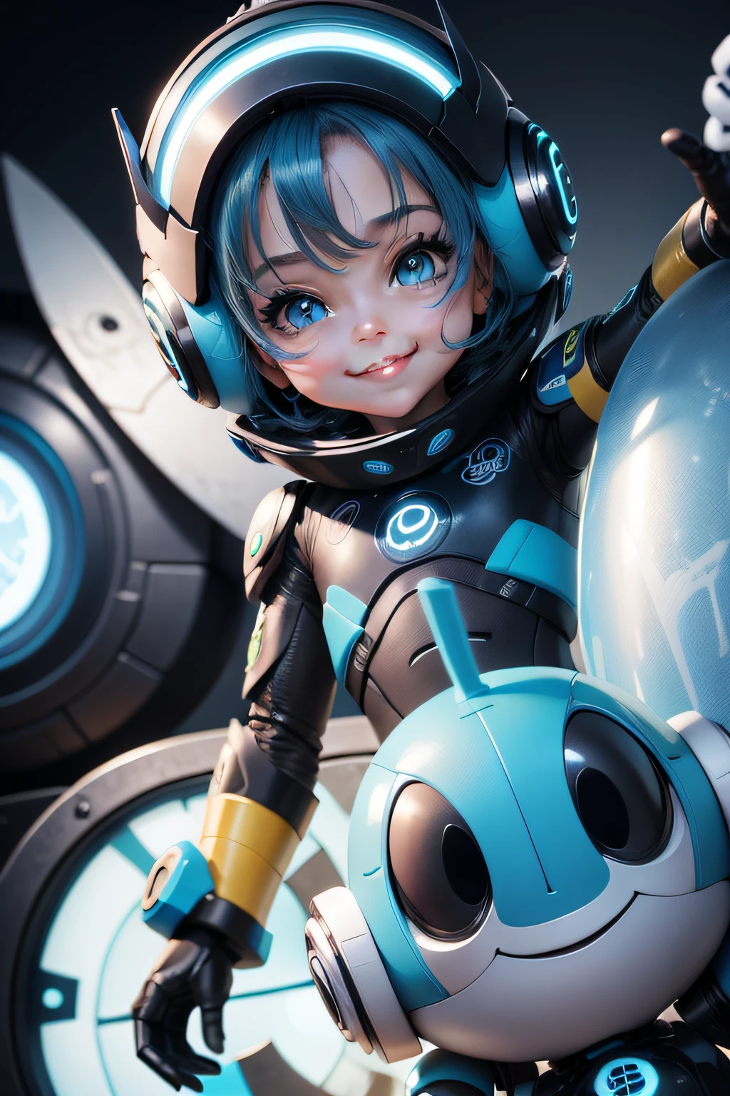 robozinho, azul, sorrindo, dois olhos fofos,