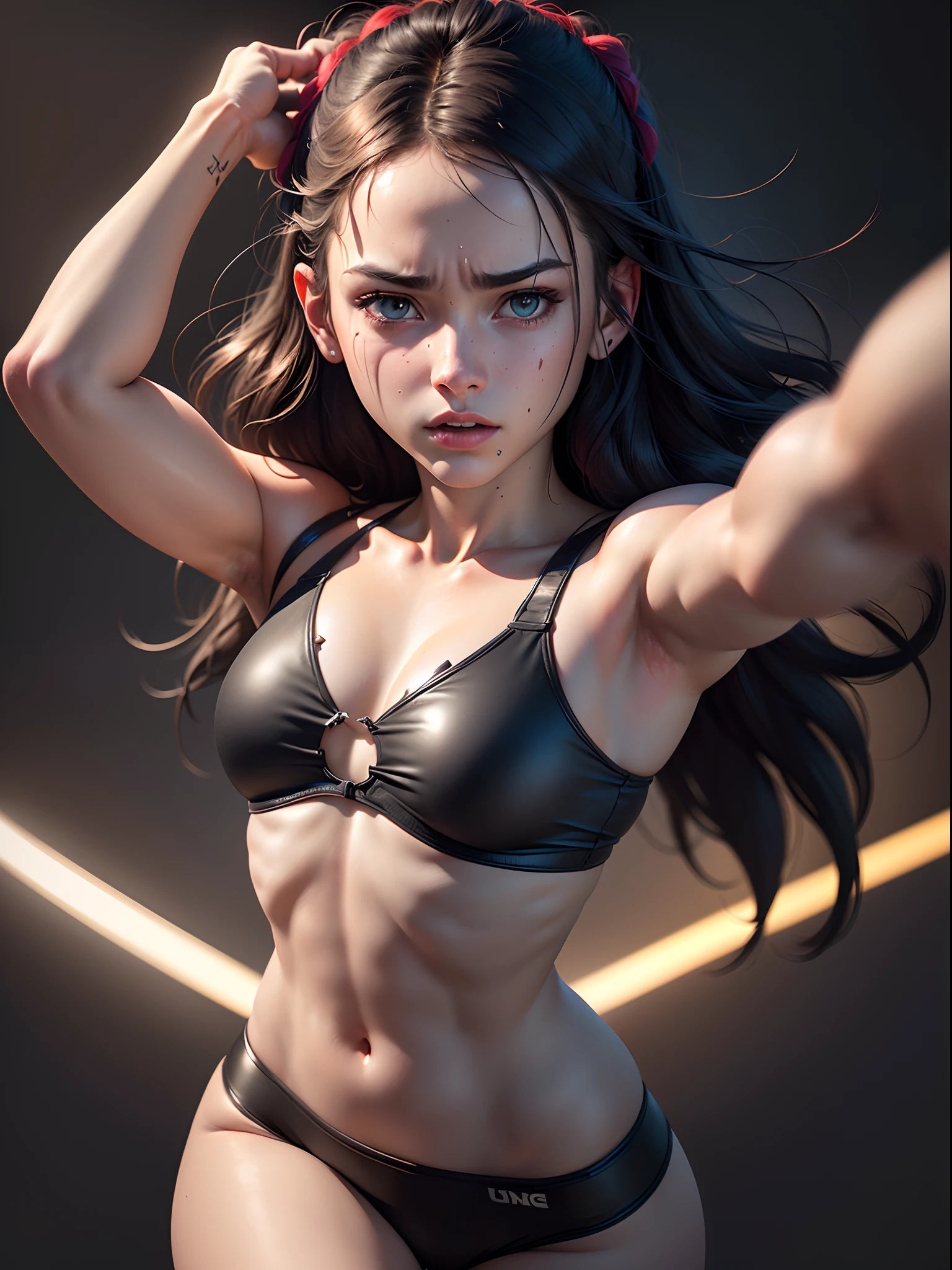 1girl, Anger, contempt, hate, murder, severe depression, beating, death, suicide, sadness, just kill me, why am I alive yet?, (darkness background) , 8k, high quilty, realistic, canon 1:1, 50 mm size, 3d, beautiful realistic، Cool details, raw photo, selfie, Light and cool lighting, photo realistic, Cel shaded, Gel lighting, ultra details