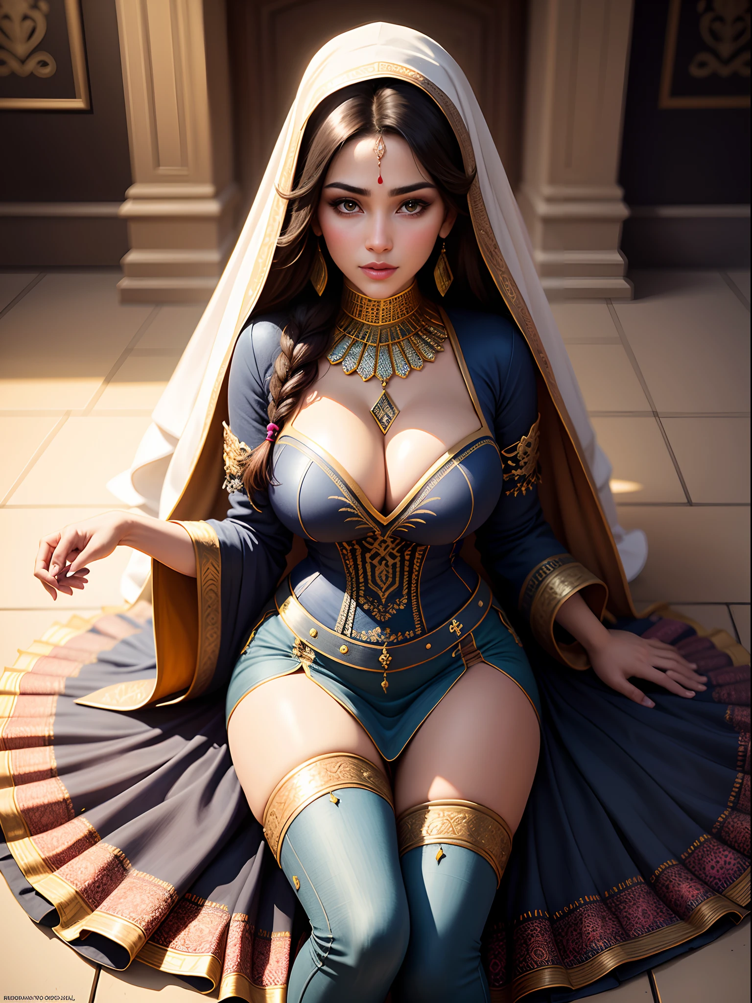 closeup portrait of a 25 year most beautiful very busty women standing in front of pyramid of giza, hd details of award show,HD makeup,hd details,hd render,realistic,hyper realistic,photograph,wearing a extreme embroidery pakistani traditional wedding dress with face veil,use multiple variations and color,create perfect sitting details,(full body view)(very tight shirt and fully torn jeans)(huge breast)(large breast)(round breast)