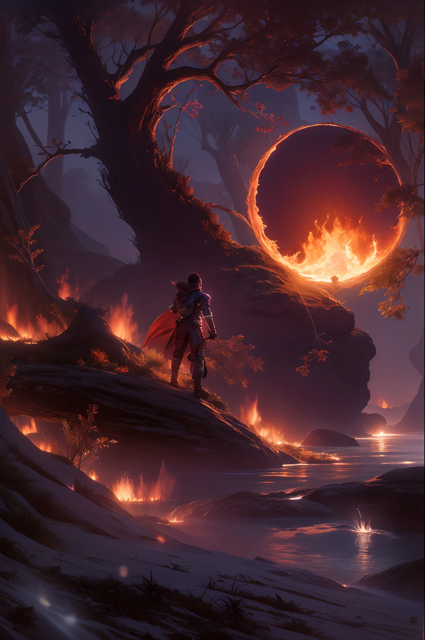 the masterpiece, concept art, best quality, fire moon, macro, sunlight, fantasy art, dynamic composition, dramatic lighting, epic realistic, award winning illustration