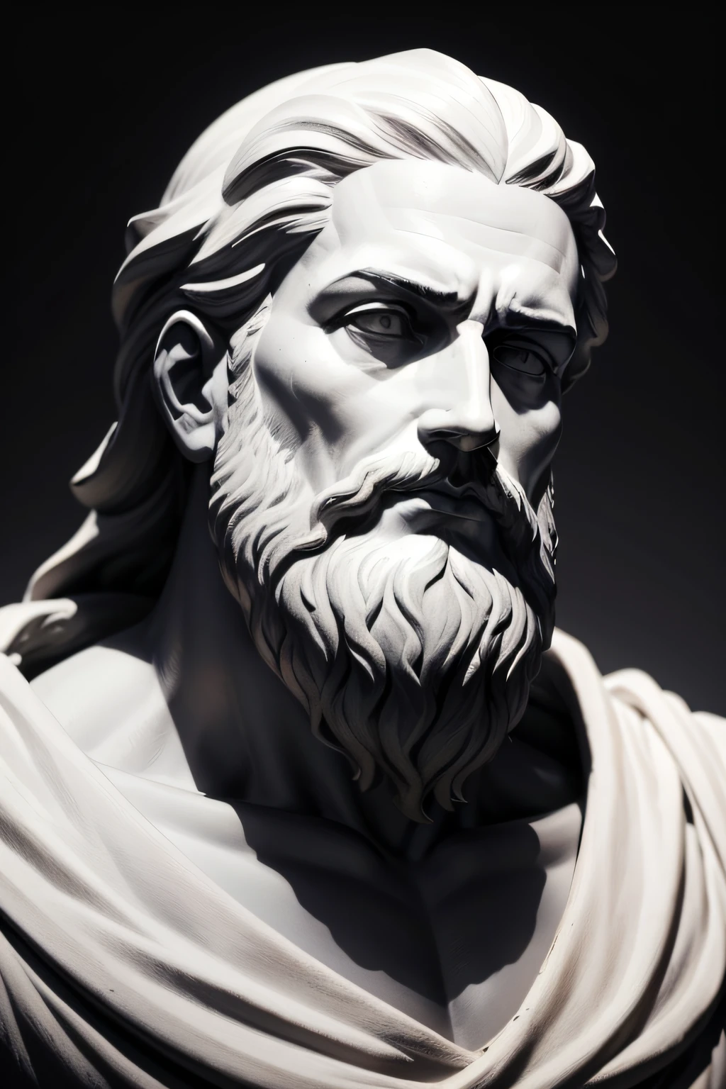 a black and white photo of a statue of a man with a beard, philosopher, stoicism, theophanes, inspired by Theophanes the Greek, by Theophanes the Greek, stoic attitude, godlike and stoic, portrait of aristotle, philosophical, philosopy, an ancient greek statue, stoic pose, platon