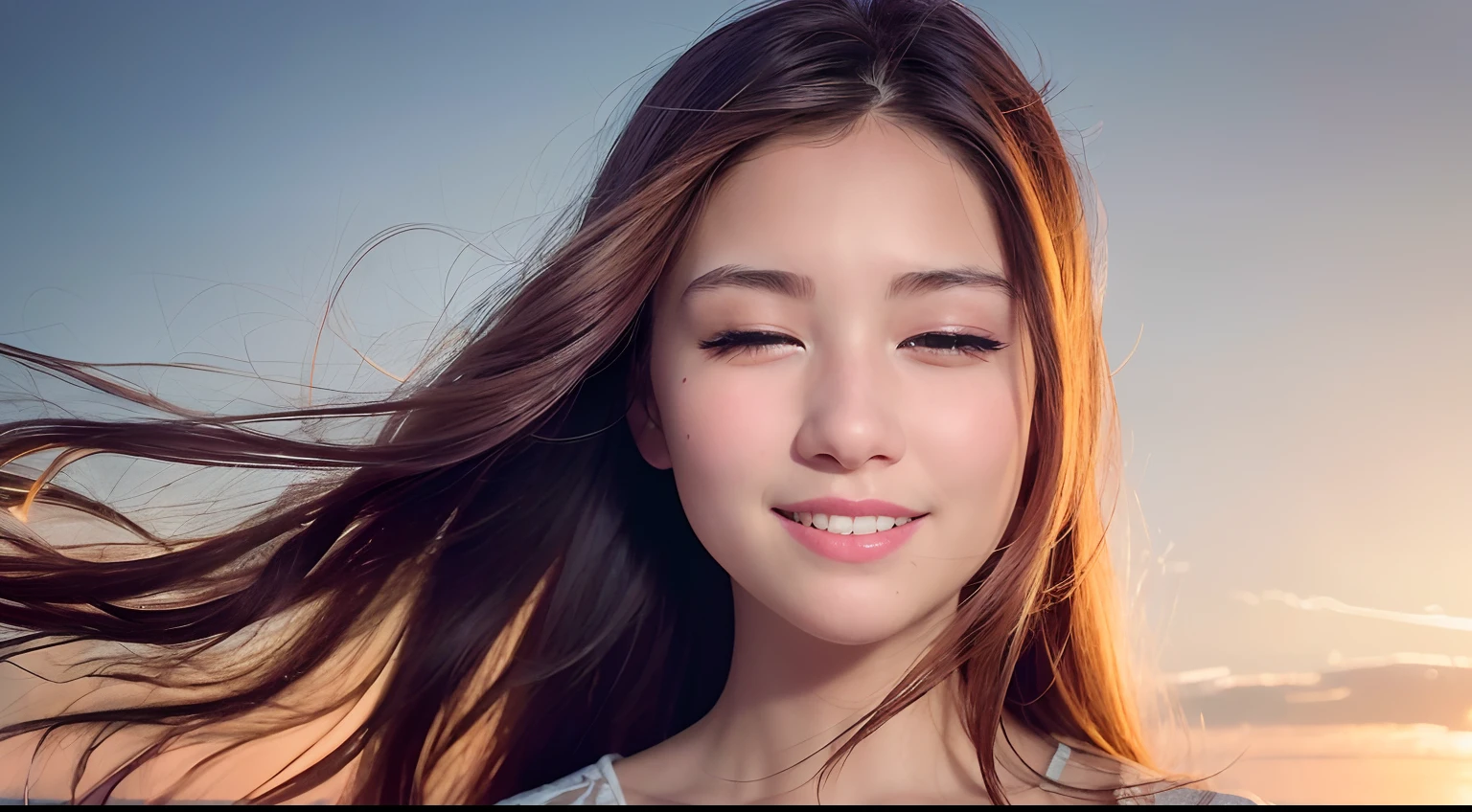 (8K, Best Quality, Masterpiece: 1.2), (Realistic, Photorealistic: 1.37), Super Detail, 1 Girl, Cute, Solo, (Redness of the Nose), (Smile: 1.15), (Mouth Closed) Small, Beautiful Eyes, (Long Hair: 1.2), Floating Hair Novafrog style, upper body, Japan person