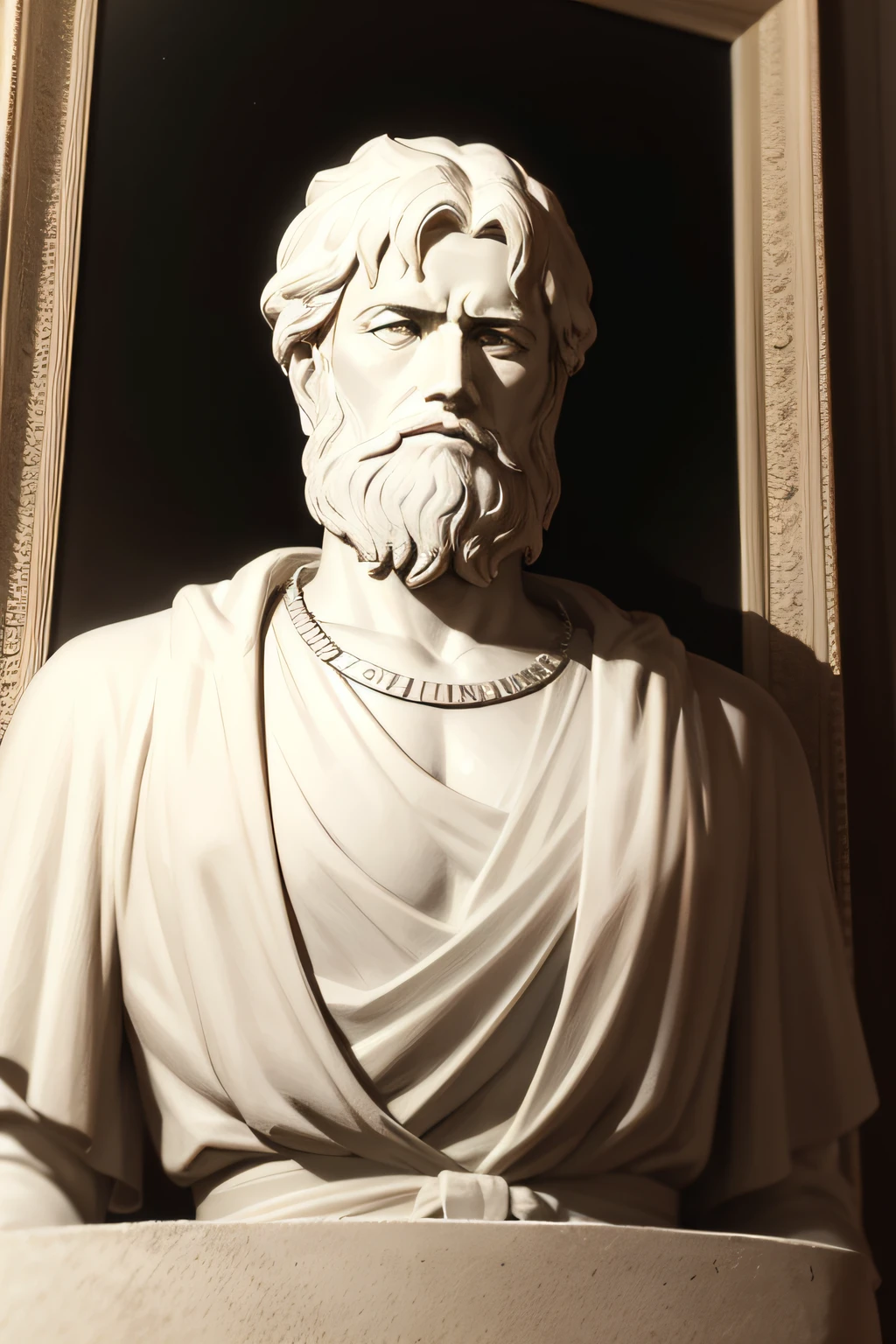 a black and white photo of a statue of a man with a beard, philosopher, stoicism, theophanes, inspired by Theophanes the Greek, by Theophanes the Greek, stoic attitude, godlike and stoic, portrait of aristotle, philosophical, philosopy, an ancient greek statue, stoic pose, platon
