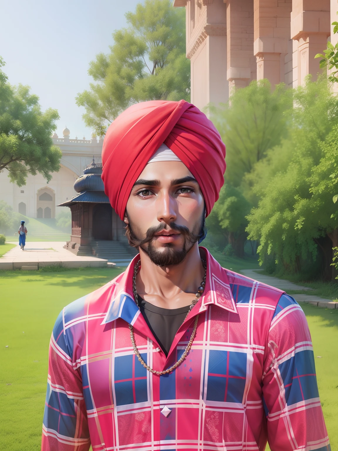 Background lick palace young boy handsome realistic 3d with turban astis king of Punjab