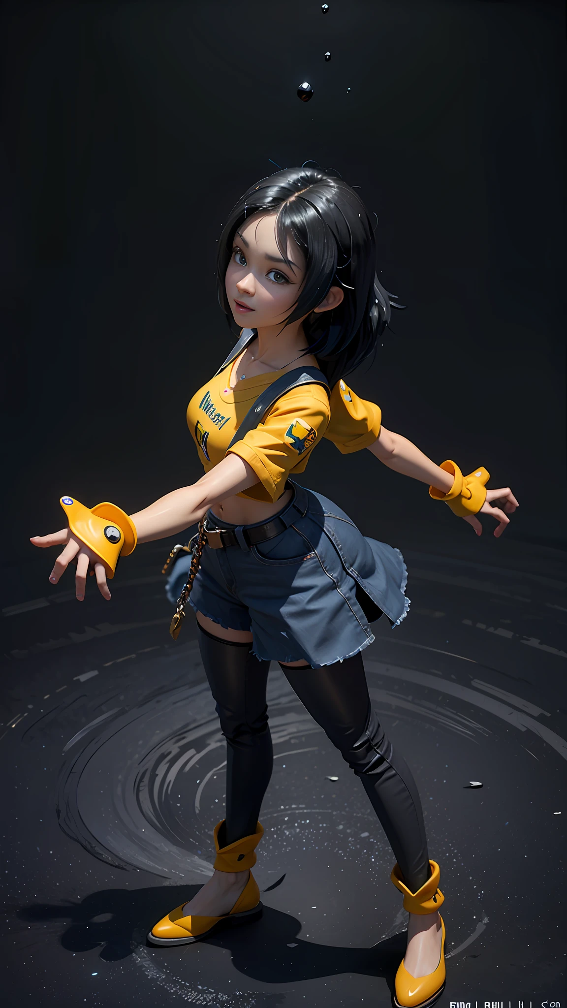 one-girl，largeeyes，Black hair，Disney Pixar style，3D，Blind box characters，hyper HD，High picture quality，hdr