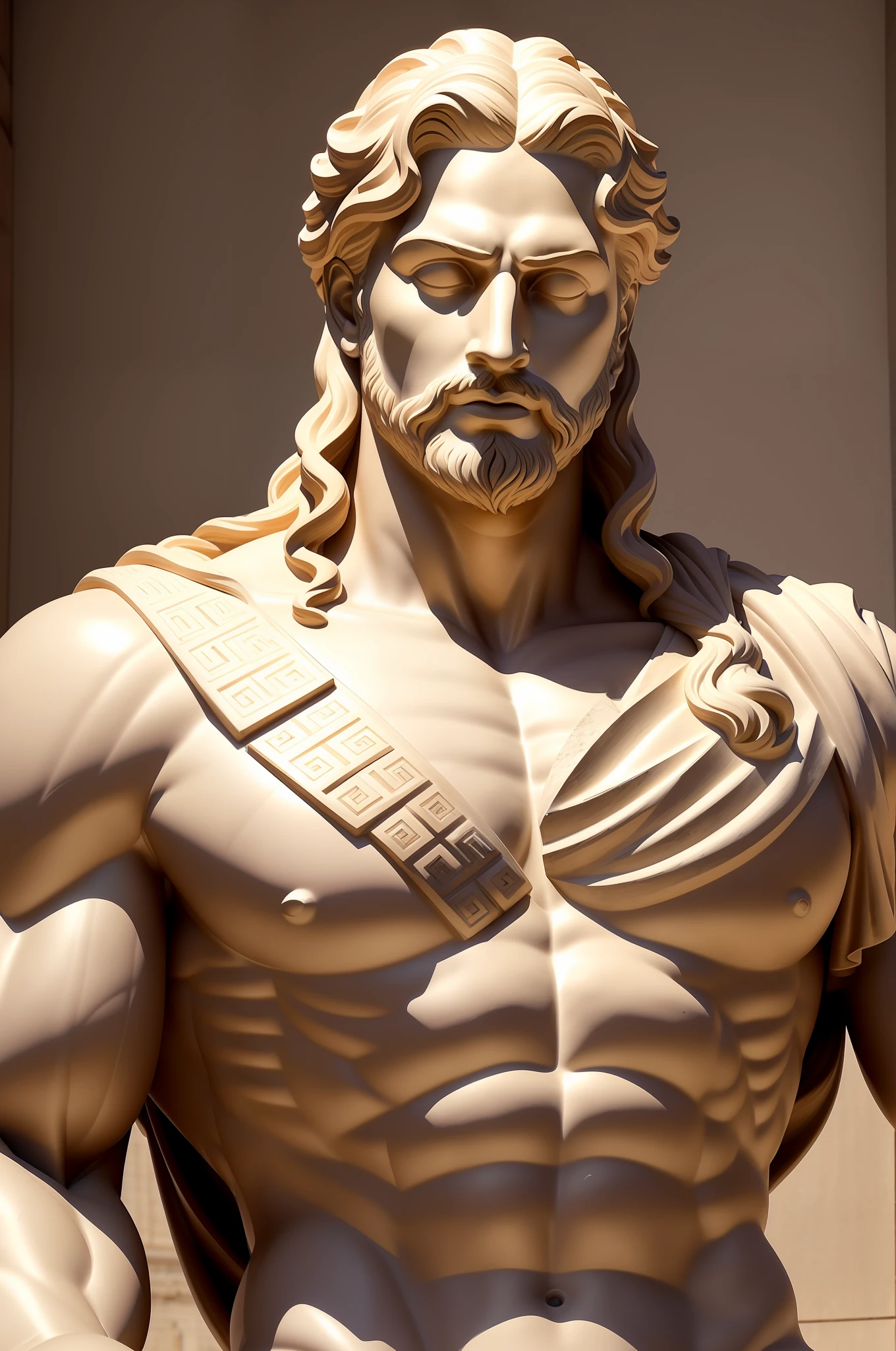 a close up of a statue of a man with a beard, greco roman statue, escultura realista de 8k bernini, statue of hercules looking angry, Retrato de Zeus acidentado, Retrato do deus grego Ares, Greek statue, portrait of demigod hercules, statue of zeus, an ancient greek statue, deus grego, statue of hercules, ancient greek statue, bust of hercules
