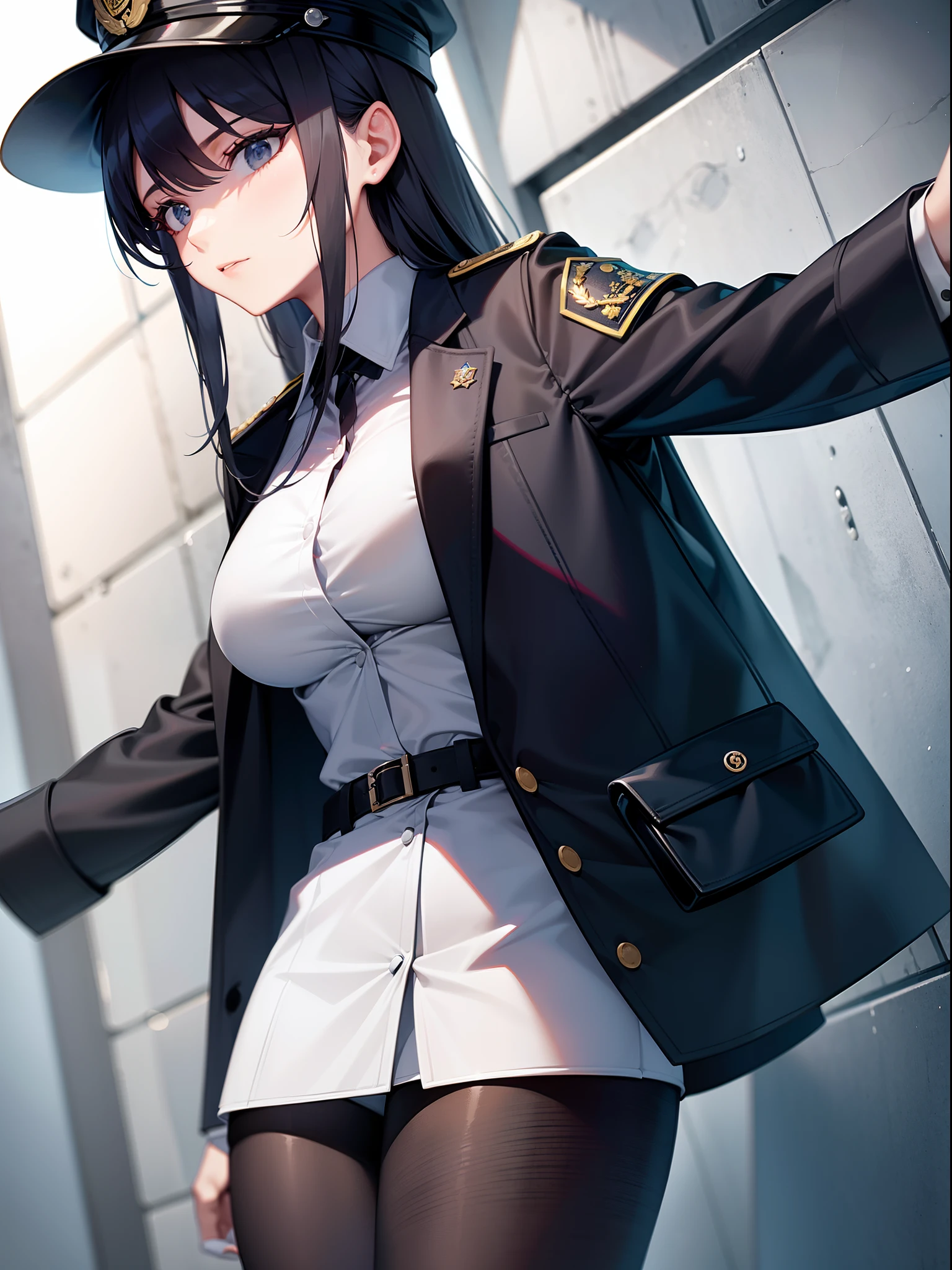 1 lady, prison guard, uniform, hat