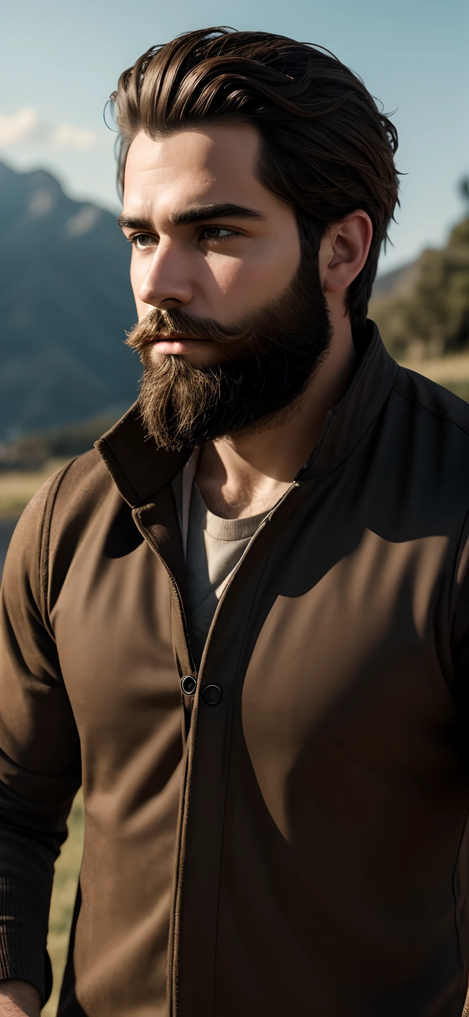 boy with beard ultra realistic with dog 4k+HDR