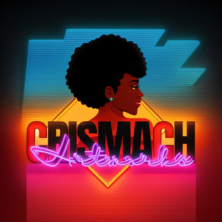 Cartoon flat close up of a black woman behind neon sign, logo art, official art, official artwork and illustration, fanart style, by Marshall Arisman, promotional artwork, logo, intricate character illustration, promo art, art by Ceri Richards, avatar for website and designers, single logo, header with logo