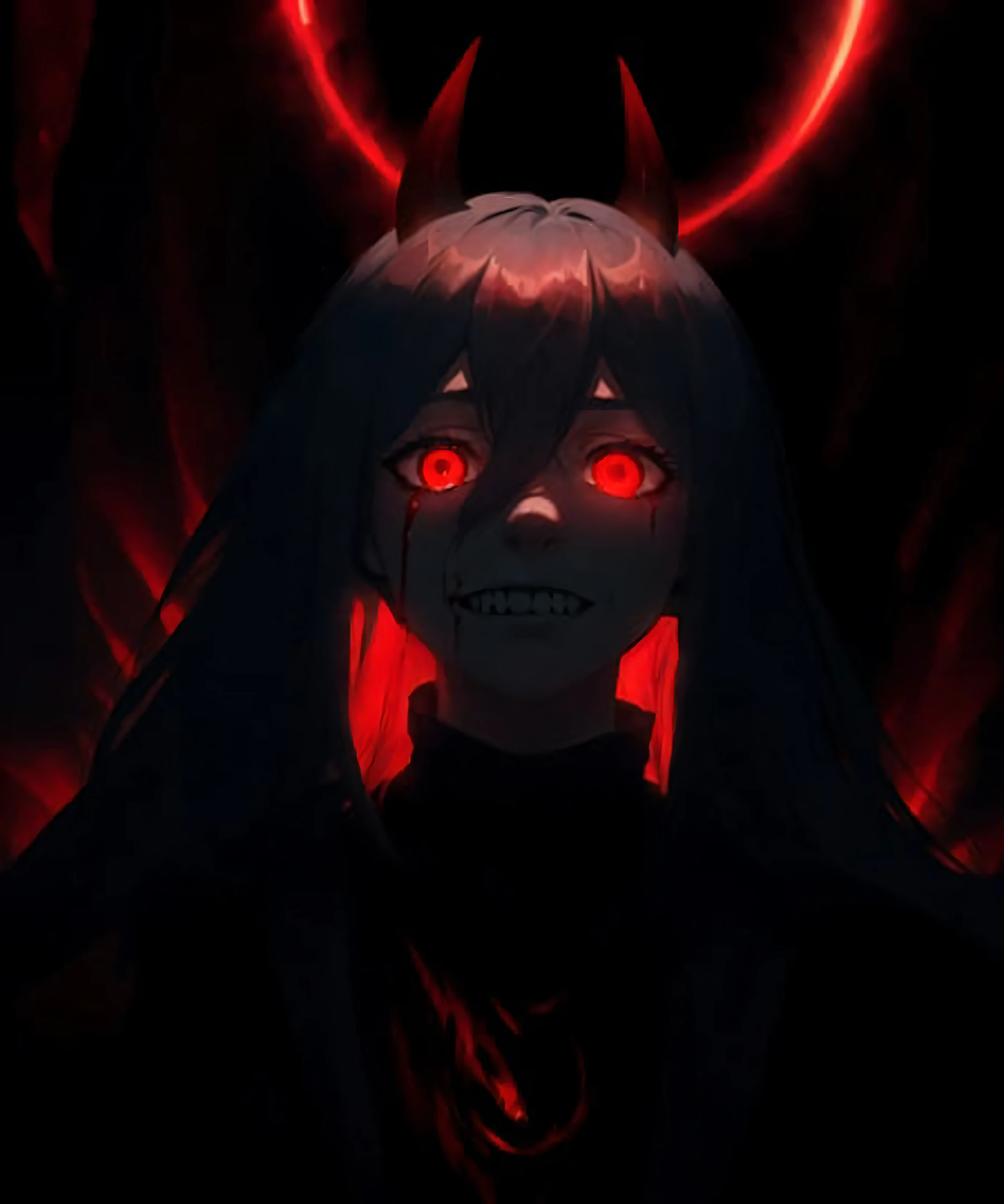 ( corneo_power:1), shadow entity, glowing red eyes, vague , in the shadows, abyss background, looking at viewer, evil grin, sharp teeth, smug, blood
masterpiece, best quality, high quality, (a dark shapeless creature with a dark red glow and red eyes and surrounded by darkness:1.2), (darkness:1.2), abstraction, abyssopelagic, award winning photography, Depth of Field, HDR, extremely detailed, trending on artstation, trending on CGsociety, Intricate, High Detail