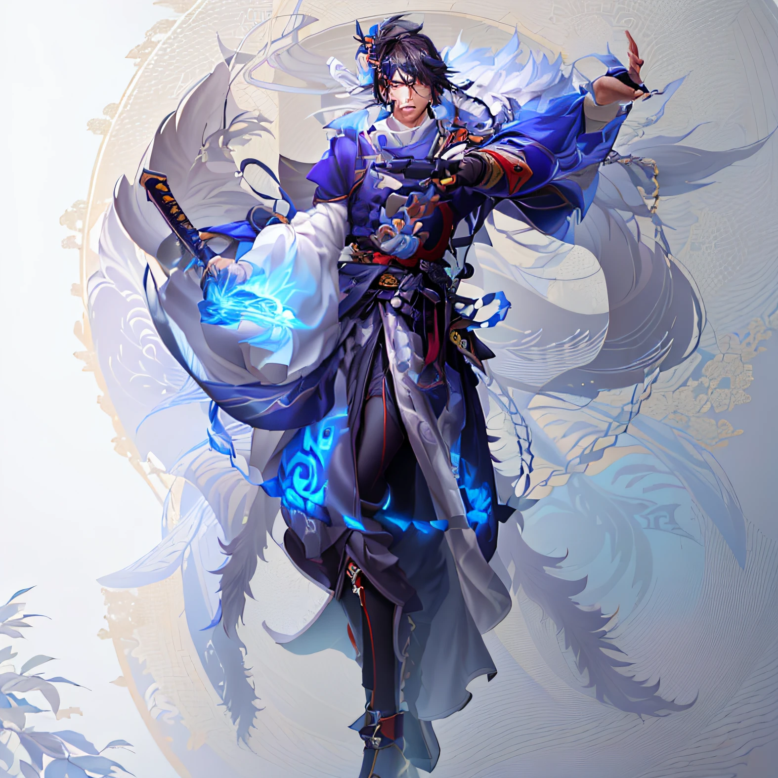 a close up of a person in a costume holding a sword, Keqing from Genshin Impact, zhongli from genshin impact, Genshin impact's character, Inspired by Huang Shen, heise jinyao, Genshin, Onmyoji detailed art, inspired by Yang Jin, by Yang J, G Liulian art style, Genshin Impact style