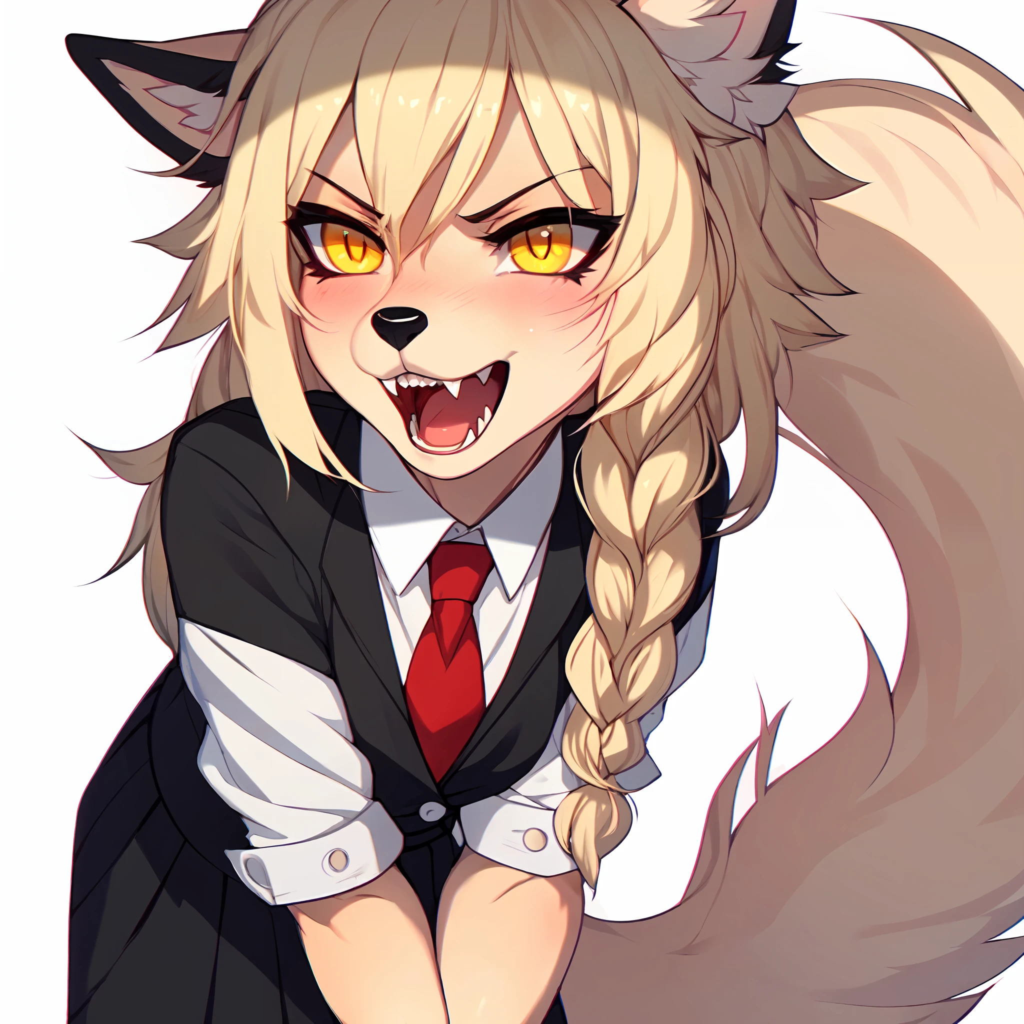 Anime girl with long blonde hair and a red tie - SeaArt AI