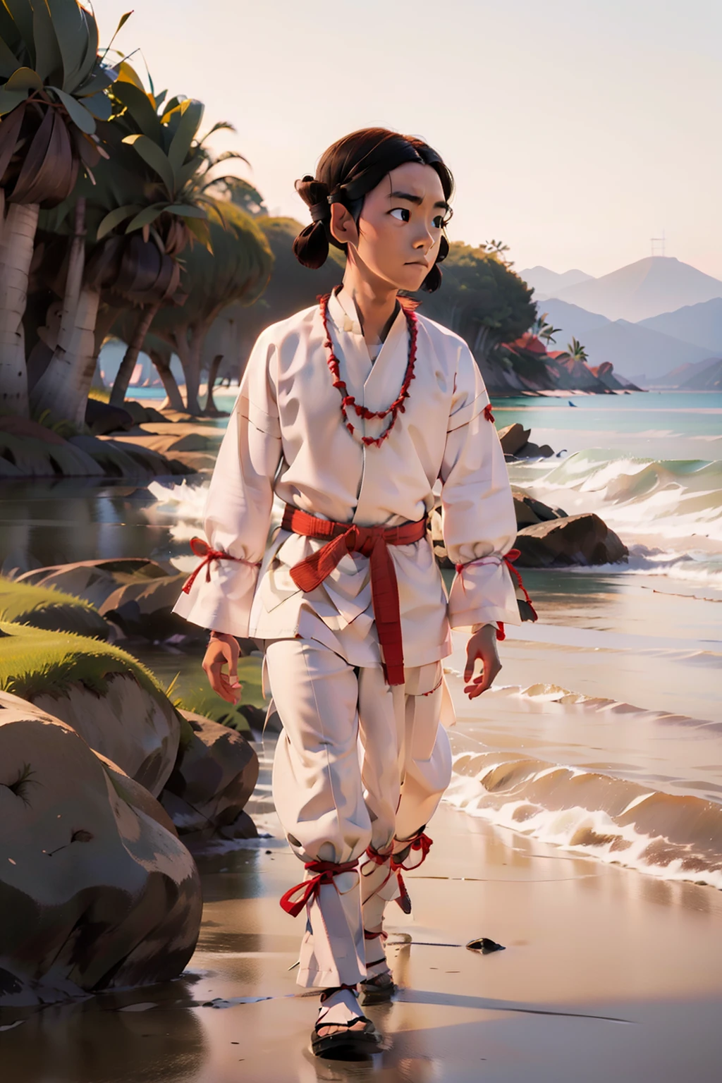1boy kofunpm,mizura_hair,walking on the shore,solo,