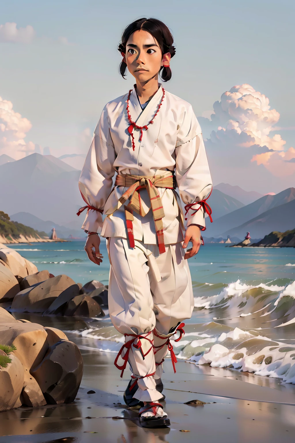 1boy kofunpm,mizura_hair,walking on the shore,solo,