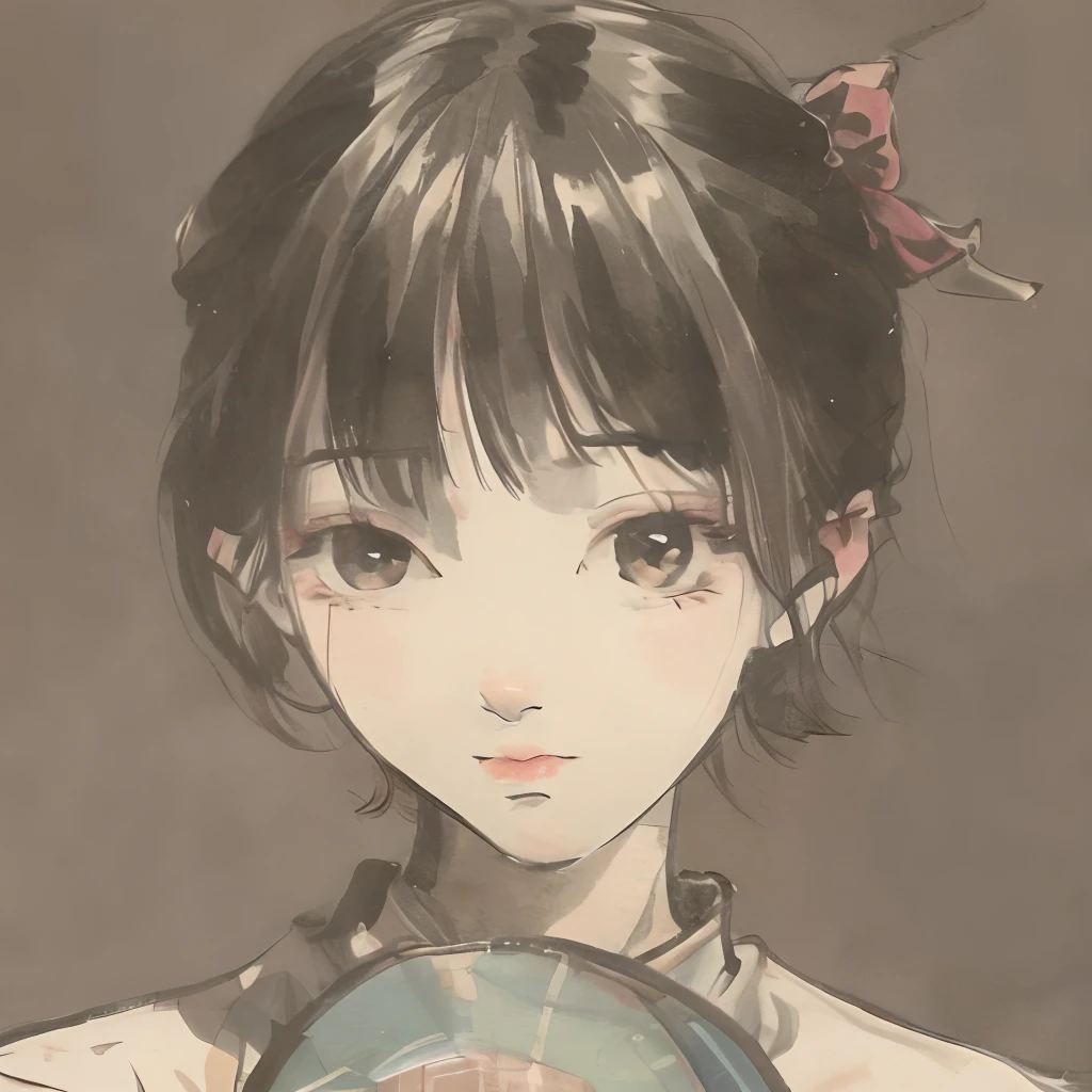 Antique boy,folding fan